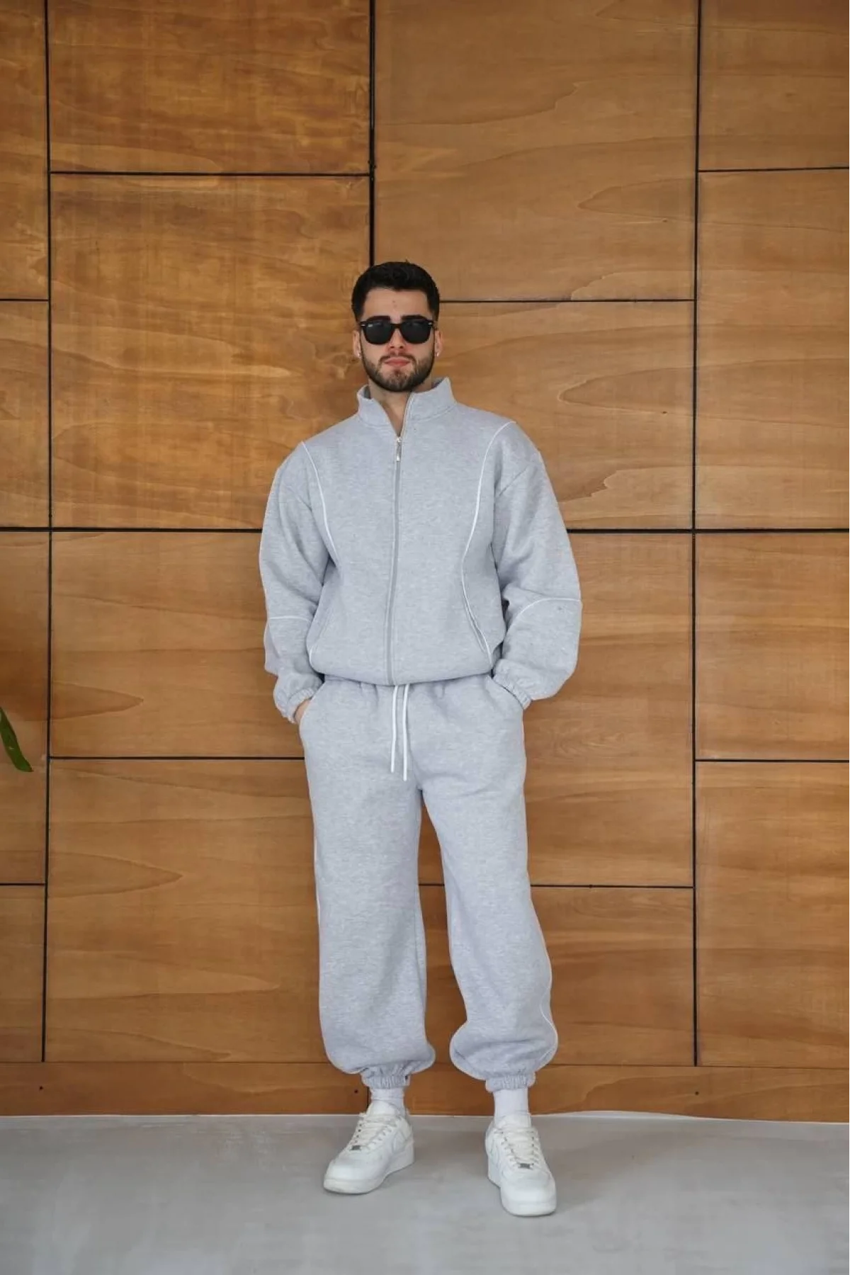 Erkek Gri Fermuarlı Eşofman Takımı