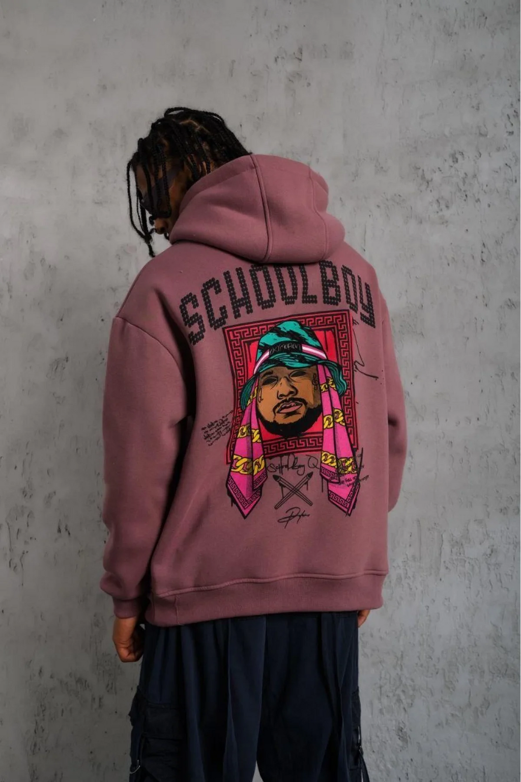 Oversize Baskılı Kapüşonlu Hoodie – Gül Kurusu