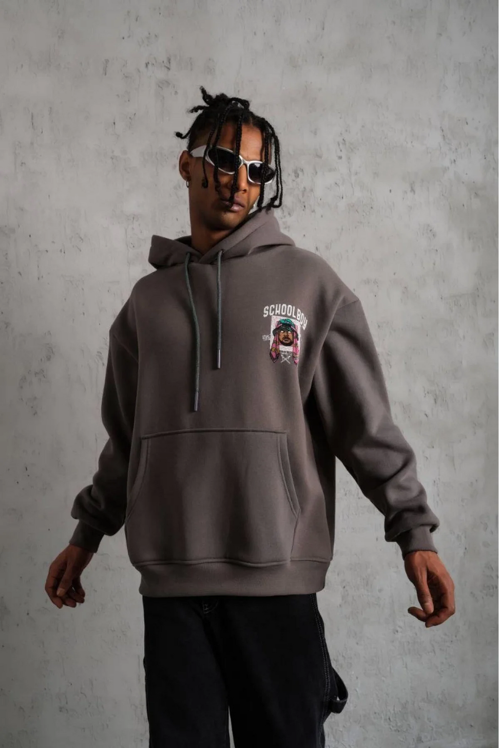 Oversize Baskılı Kapüşonlu Hoodie – Gül Kurusu