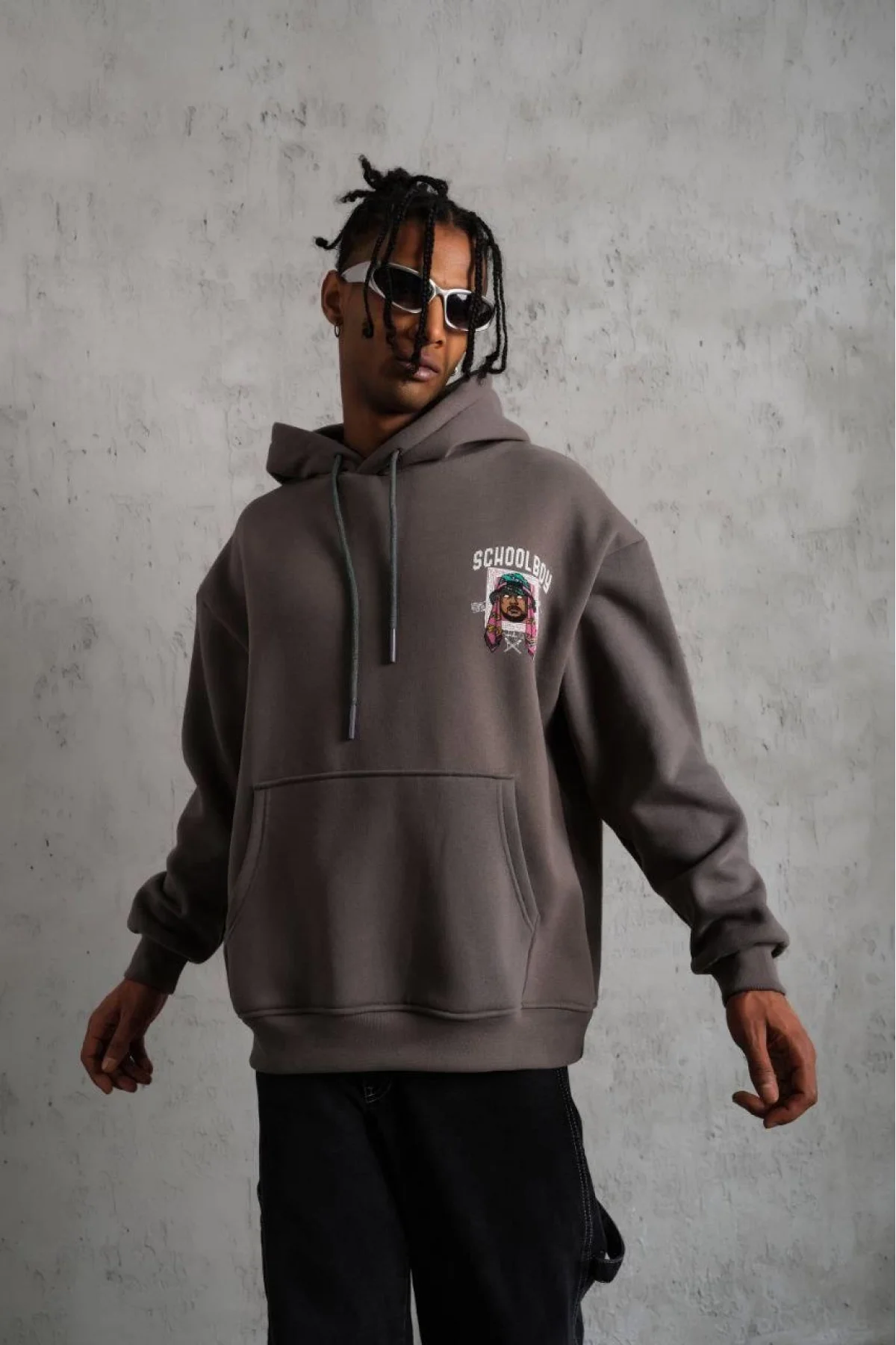 Oversize Baskılı Kapüşonlu Hoodie – Gül Kurusu