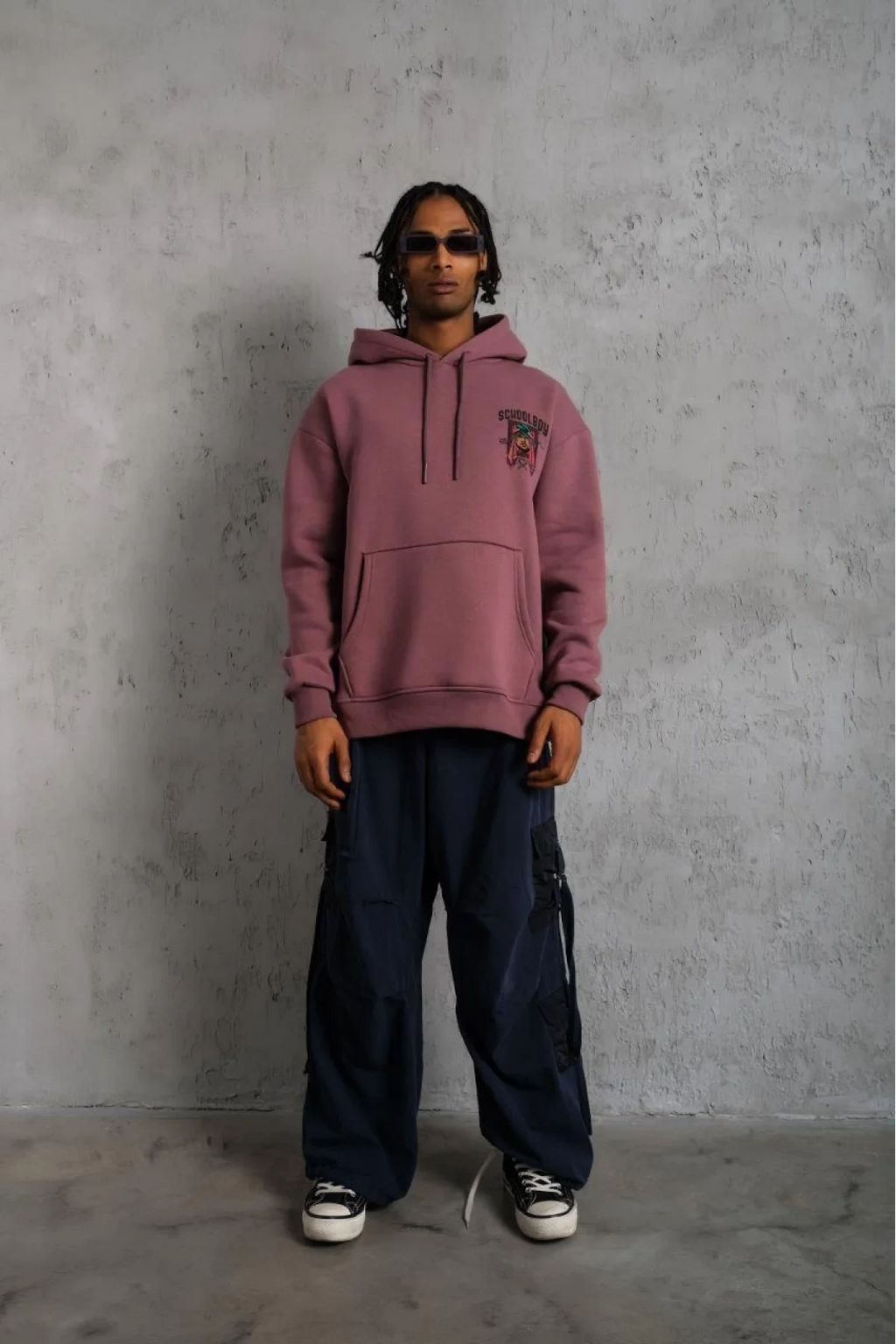 Oversize Baskılı Kapüşonlu Hoodie – Gül Kurusu