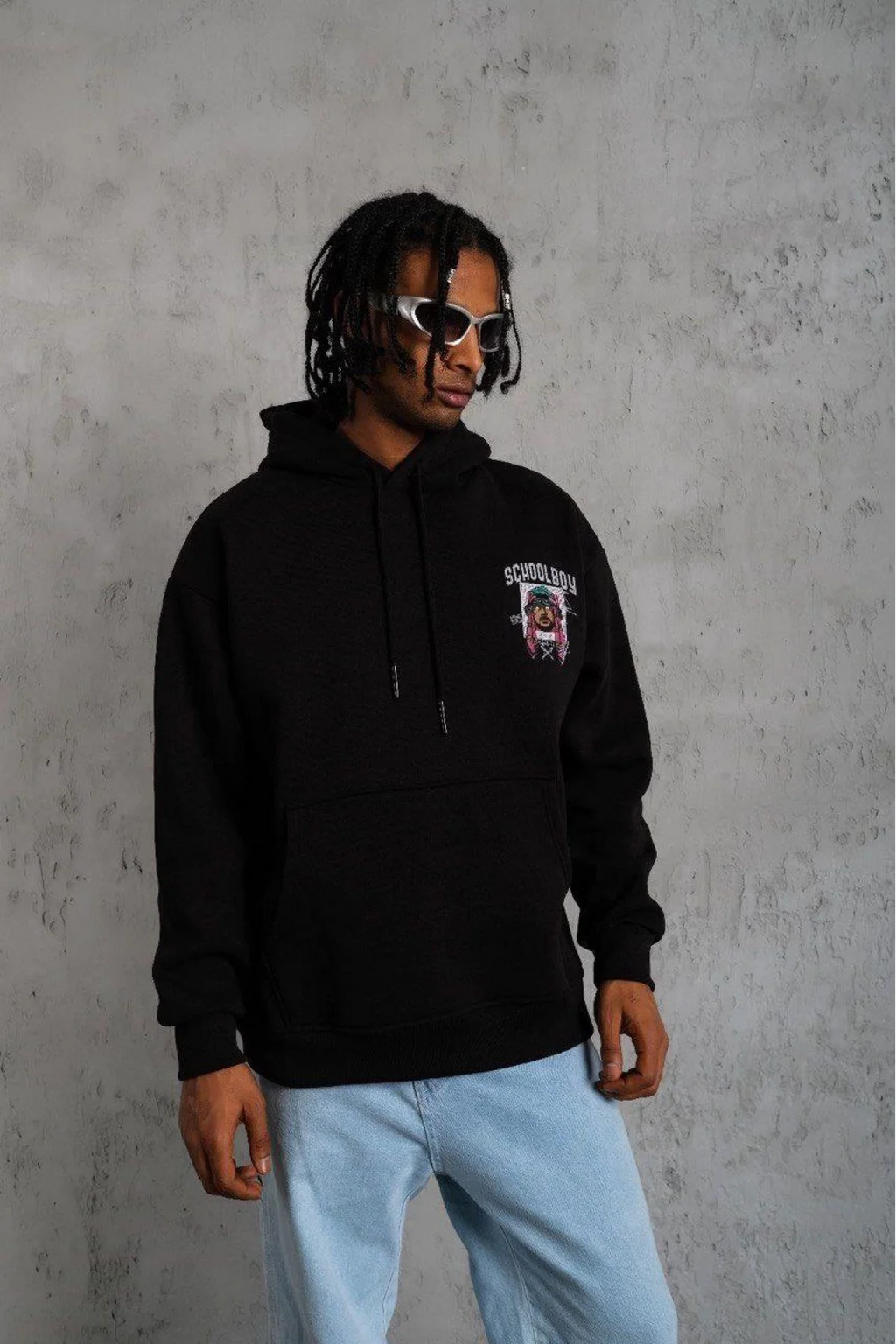 Oversize Baskılı Kapüşonlu Hoodie – Gül Kurusu