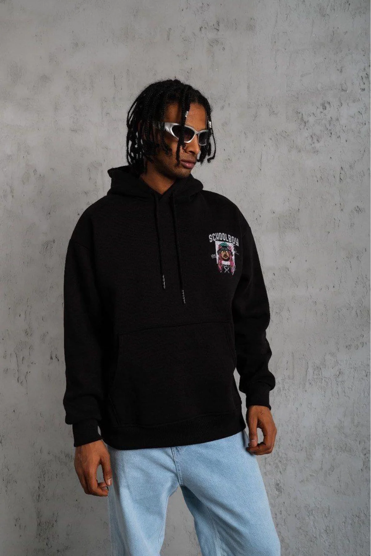 Oversize Baskılı Kapüşonlu Hoodie – Gül Kurusu