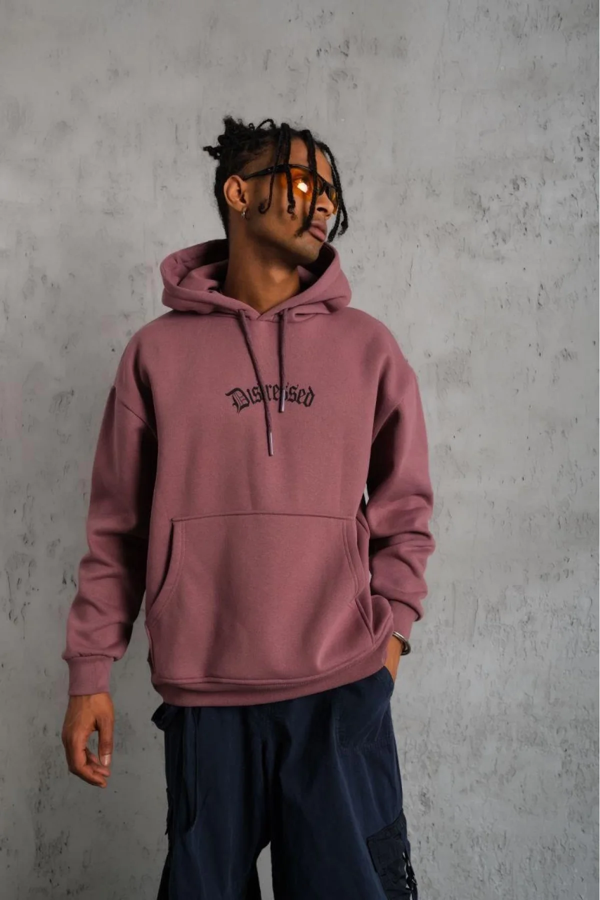 Distressed Baskılı Oversize Hoodie – Gül Kurusu