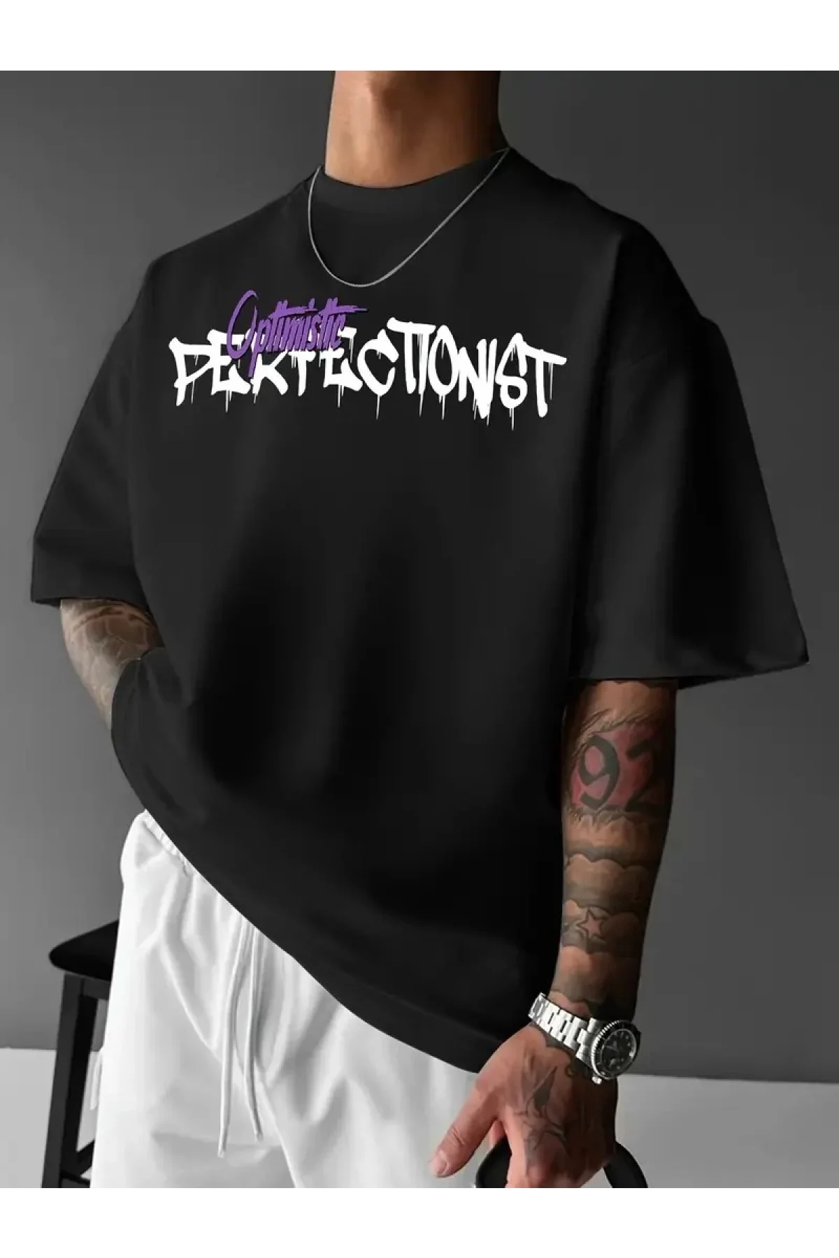 Optimistic Perfectionist Oversize Siyah Tişört