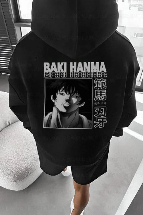 Baki Hanma Oversize Kapüşonlu Sweatshirt -Siyah