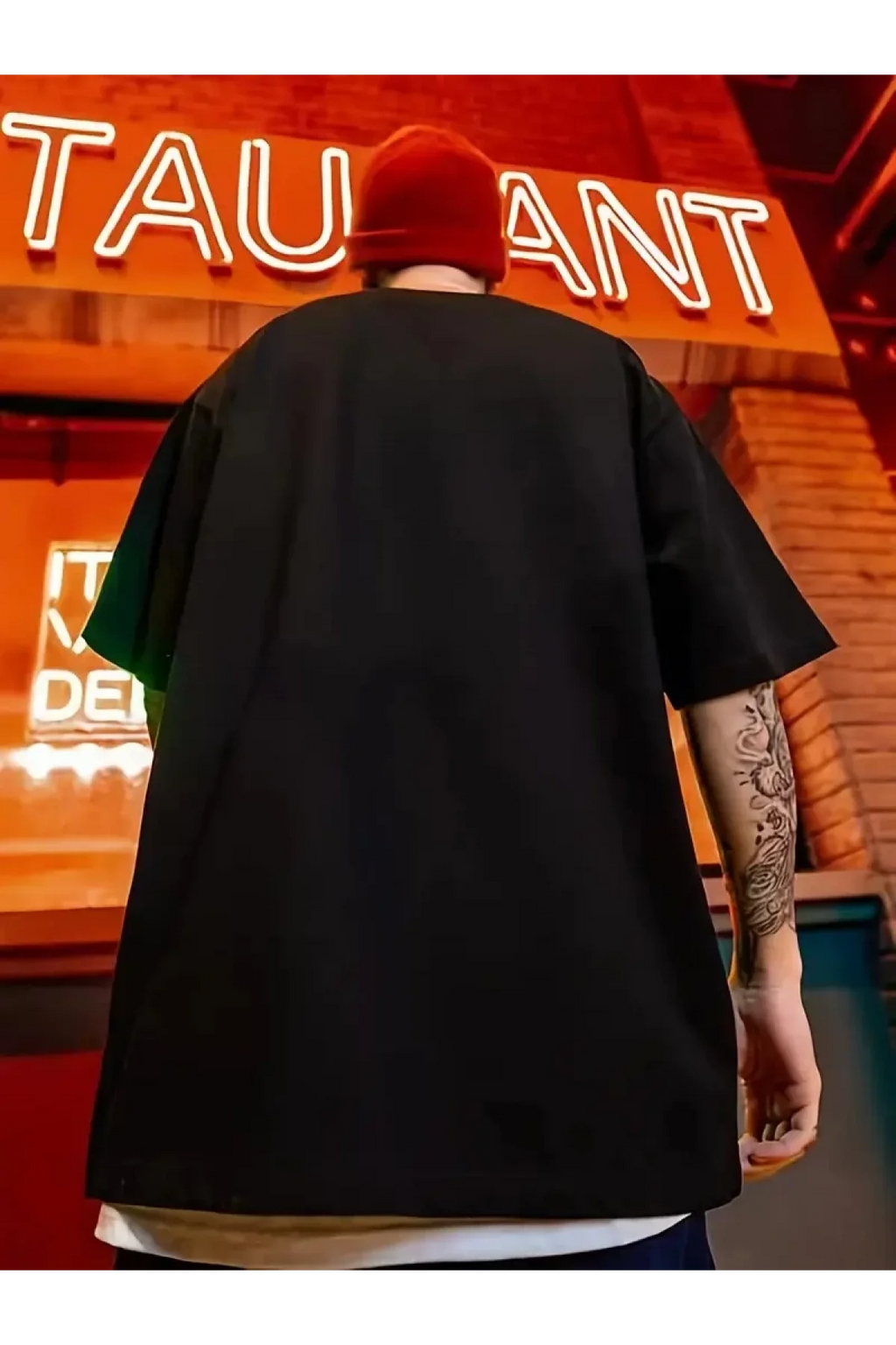 Poker Kartı Baskılı Oversize Siyah T-Shirt