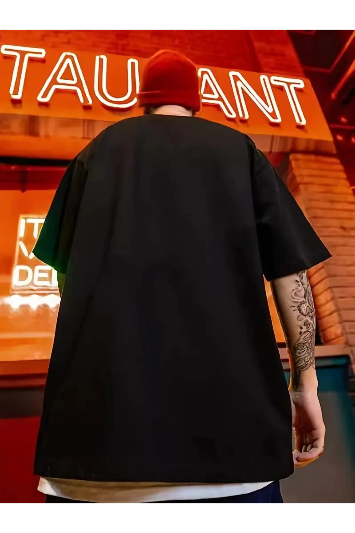 Poker Kartı Baskılı Oversize Siyah T-Shirt