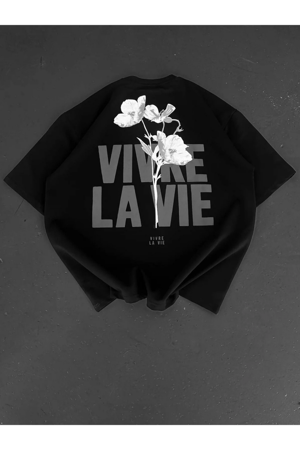 Baskılı Oversize Bisiklet Yaka T-shirt - Siyah