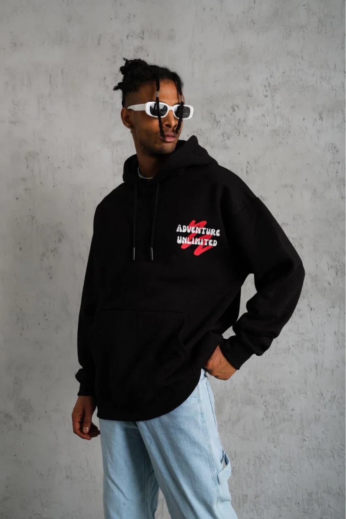 Adventure Unlimited Oversize        Hoodie - Siyah