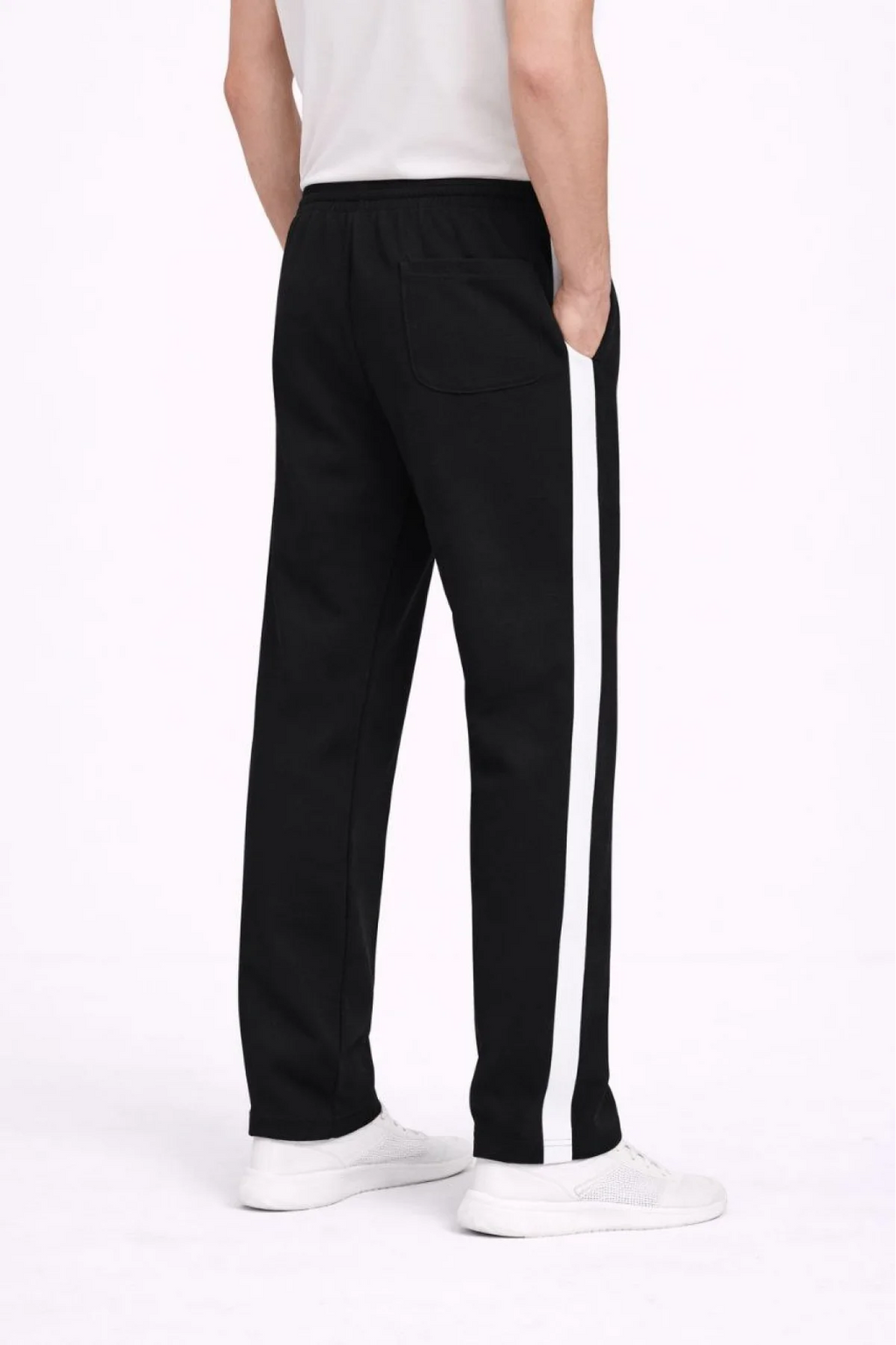 Erkek Siyah Yan Şeritli Bağcıklı Eşofman Alt