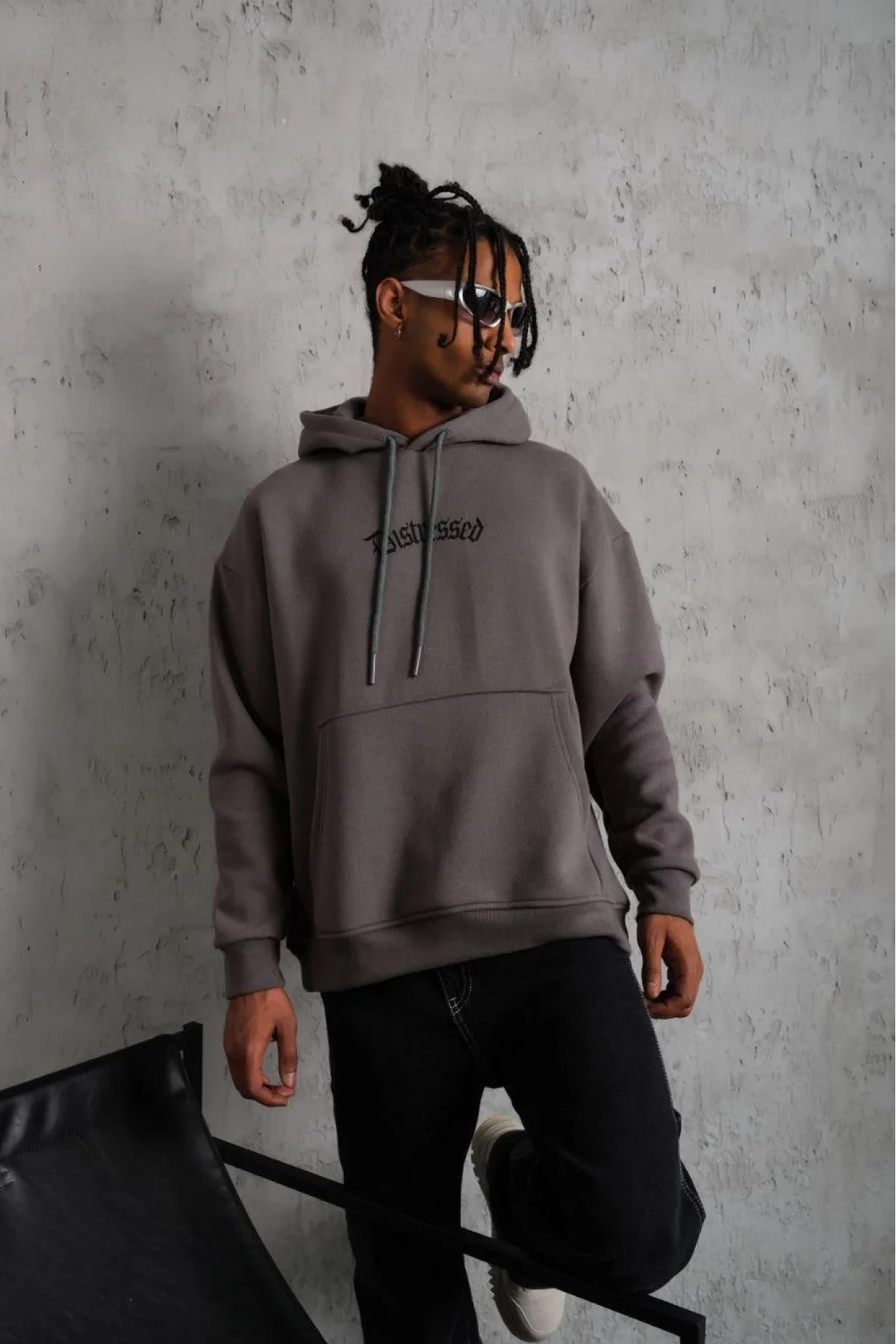 Distressed Baskılı Oversize Hoodie – Gül Kurusu