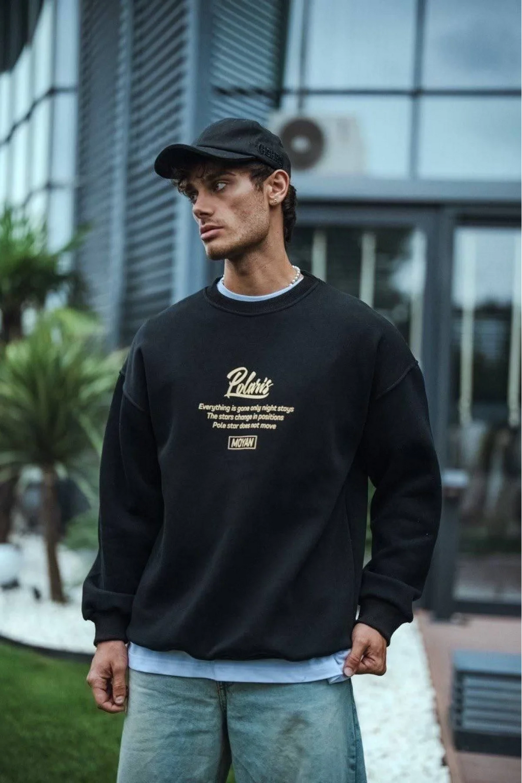 Erkek Siyah Oversize Baskılı Sweatshirt