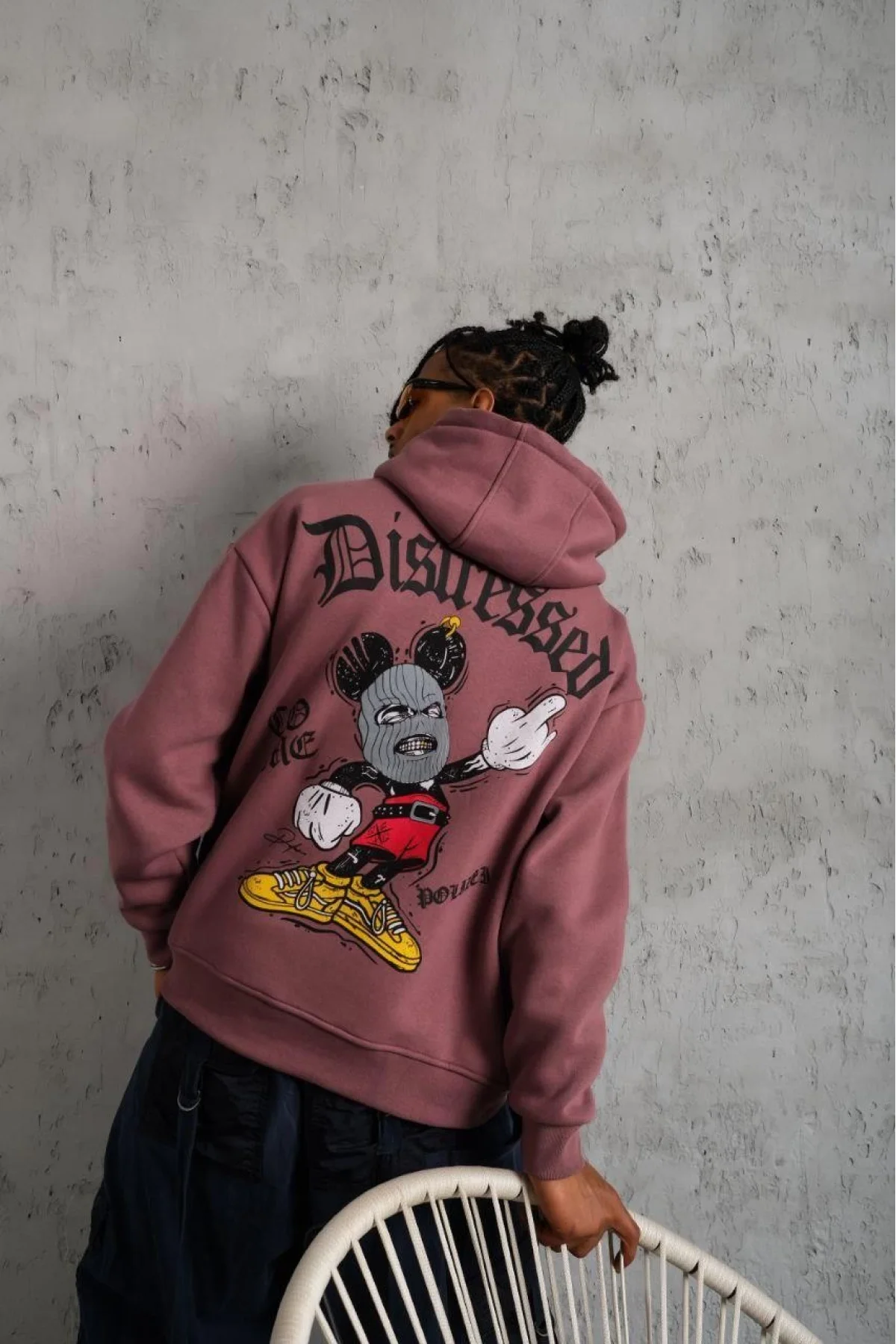 Distressed Baskılı Oversize Hoodie – Gül Kurusu