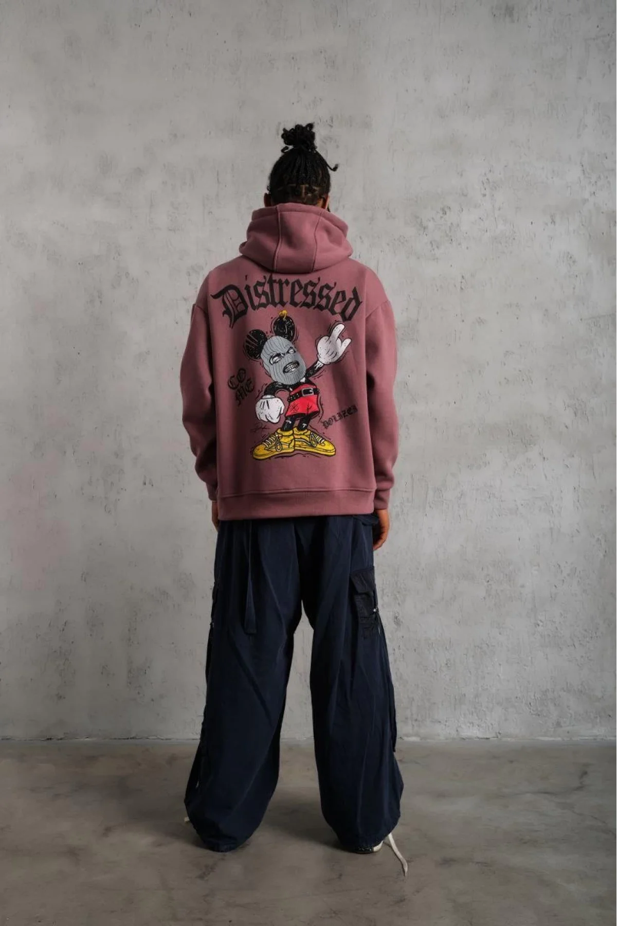 Distressed Baskılı Oversize Hoodie – Gül Kurusu