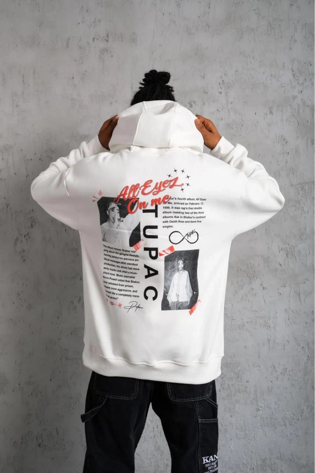 Erkek Ön Arka Baskılı Kapşonlu Sweat - Beyaz