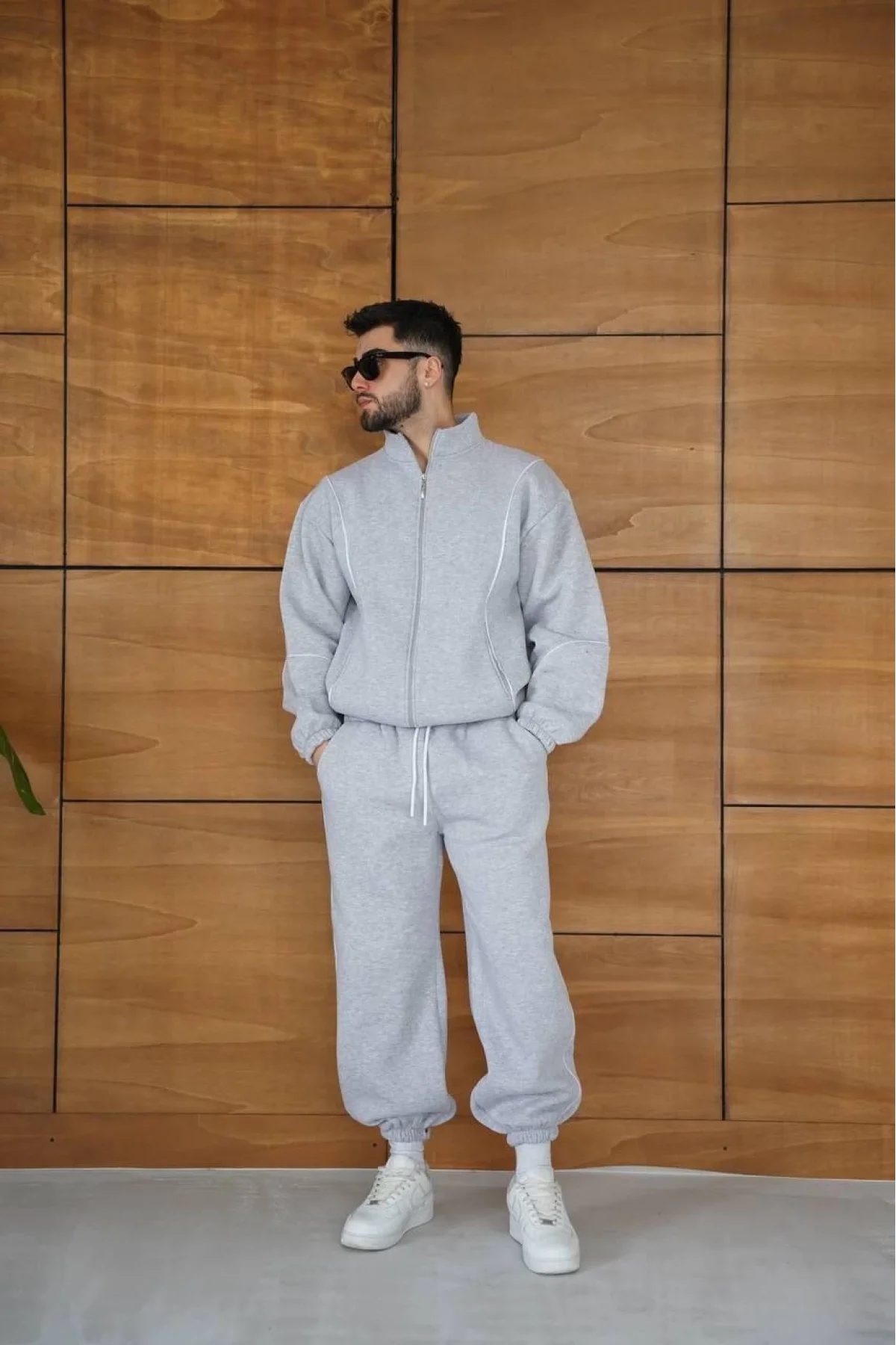 Erkek Gri Fermuarlı Eşofman Takımı