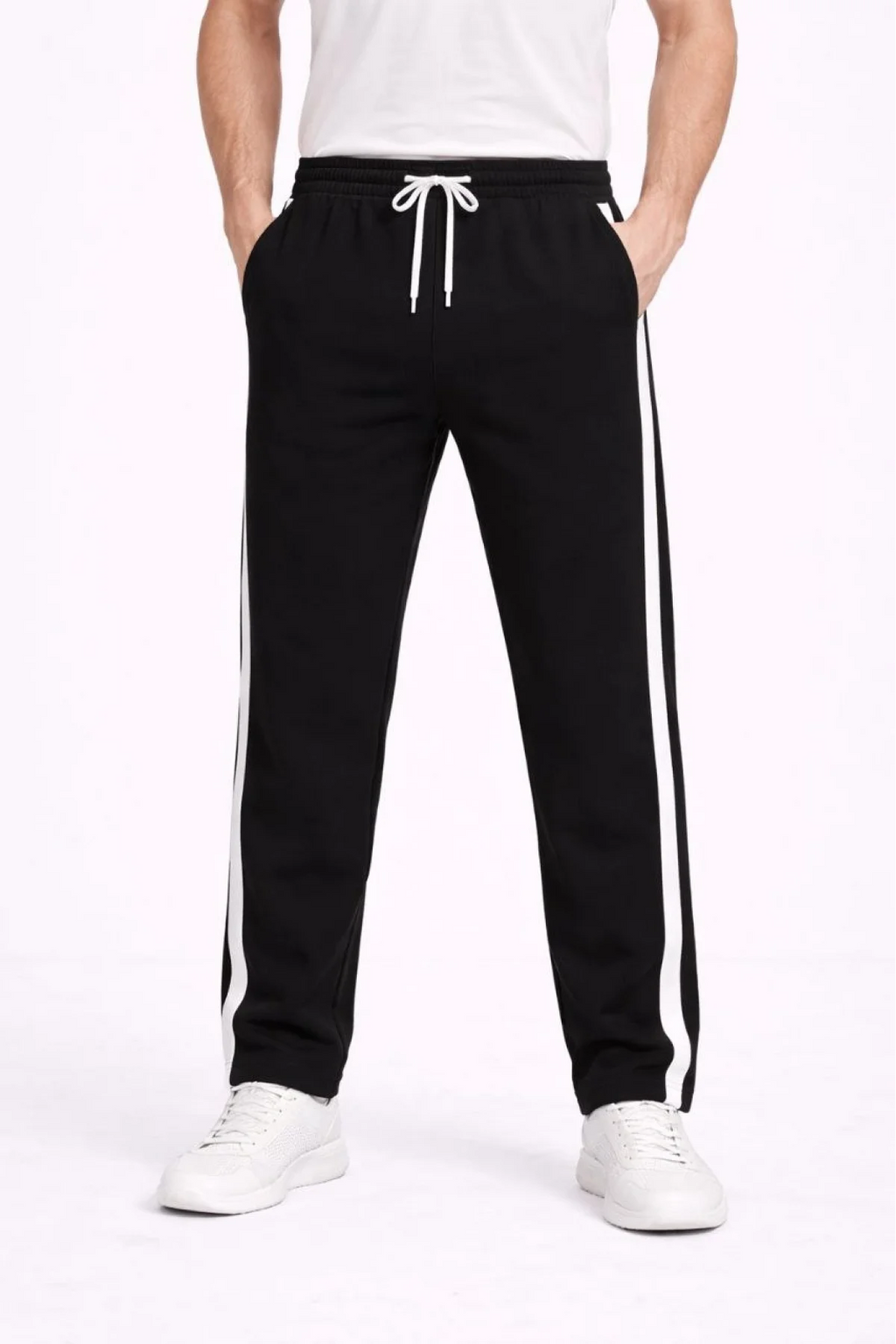 Erkek Siyah Yan Şeritli Bağcıklı Eşofman Alt