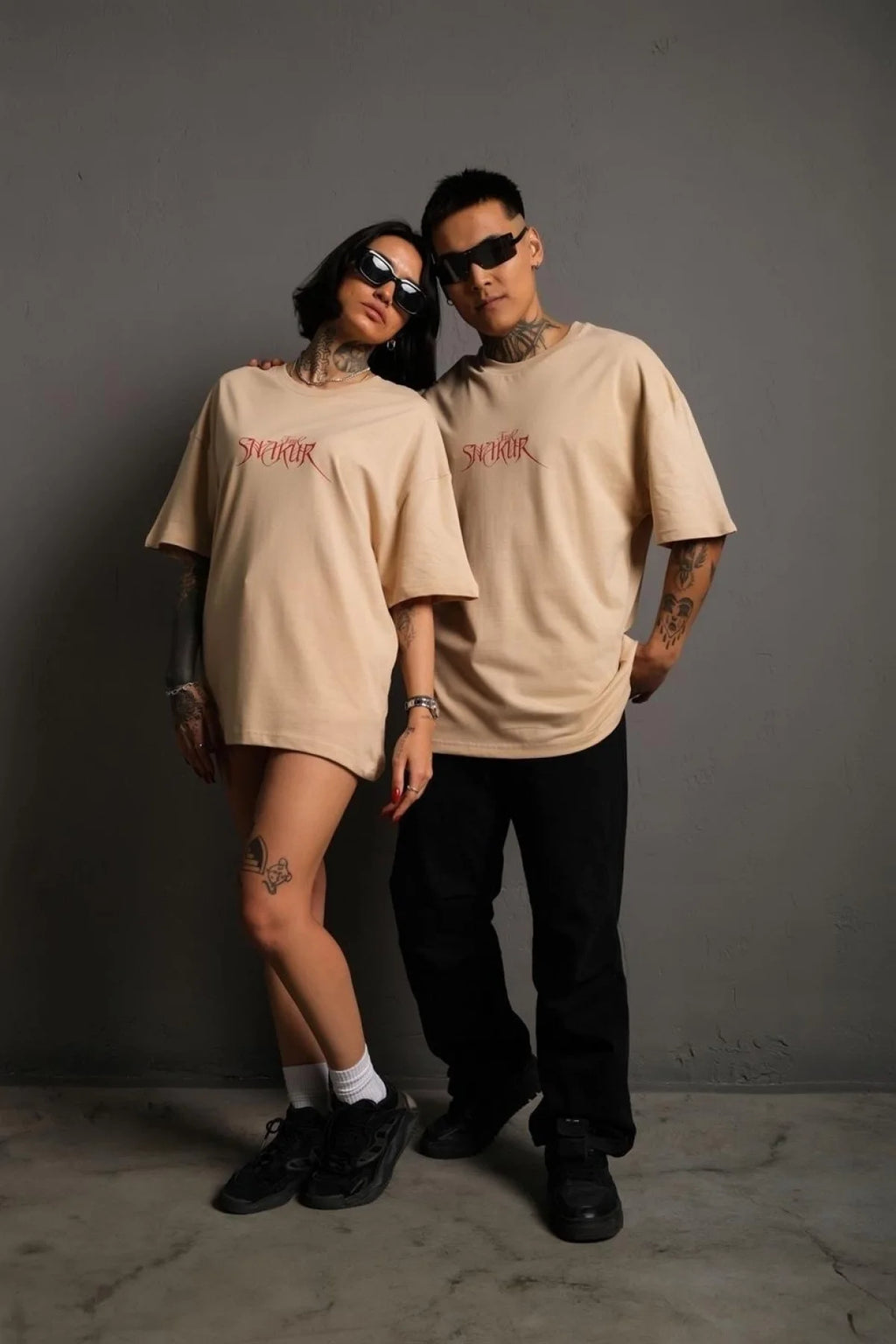 Sırt Baskılı Oversize T-shirt - Bej