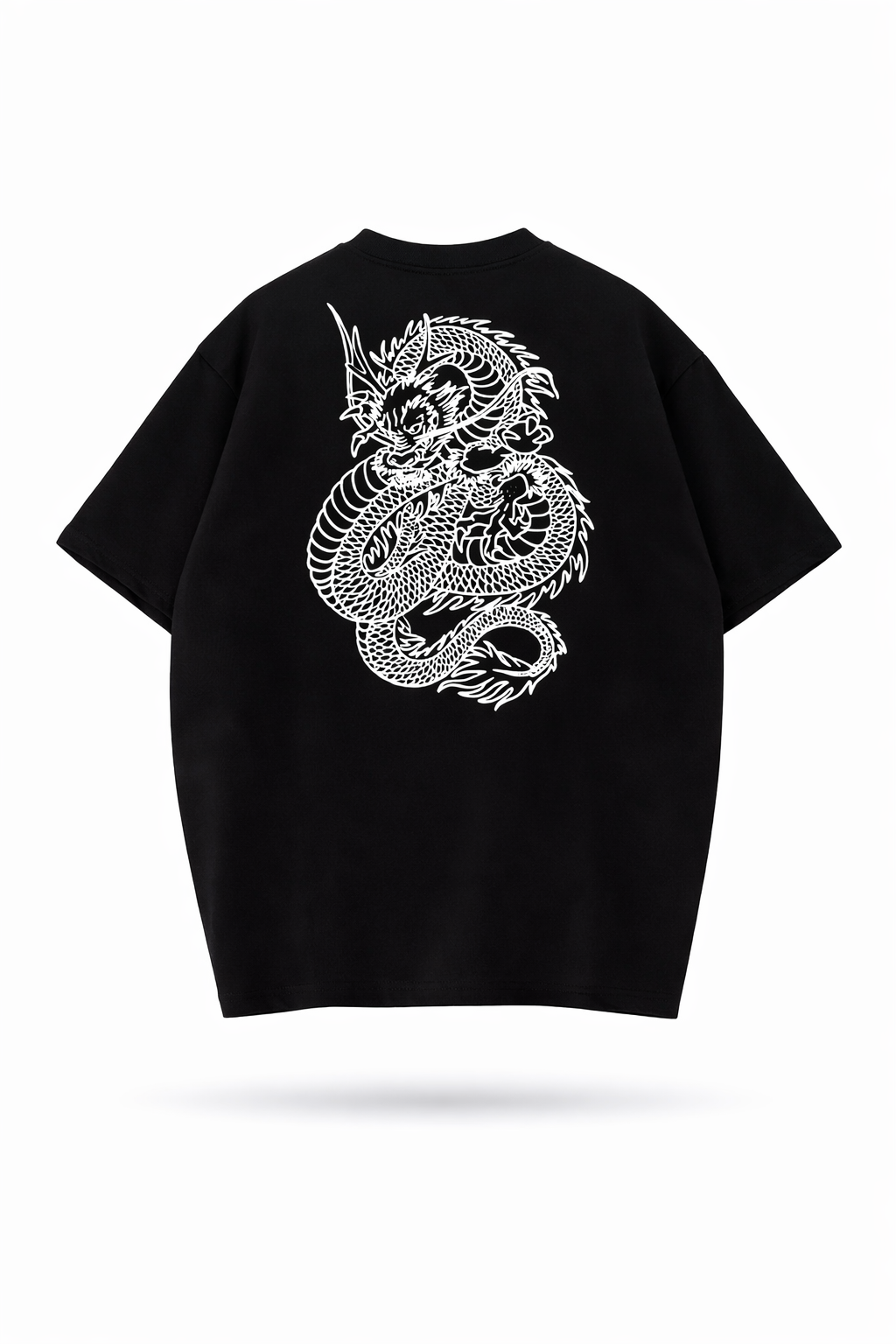Dragon Baskılı Siyah Oversize Tişört