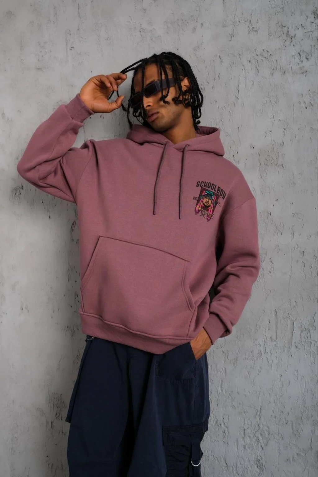 Oversize Baskılı Kapüşonlu Hoodie – Gül Kurusu