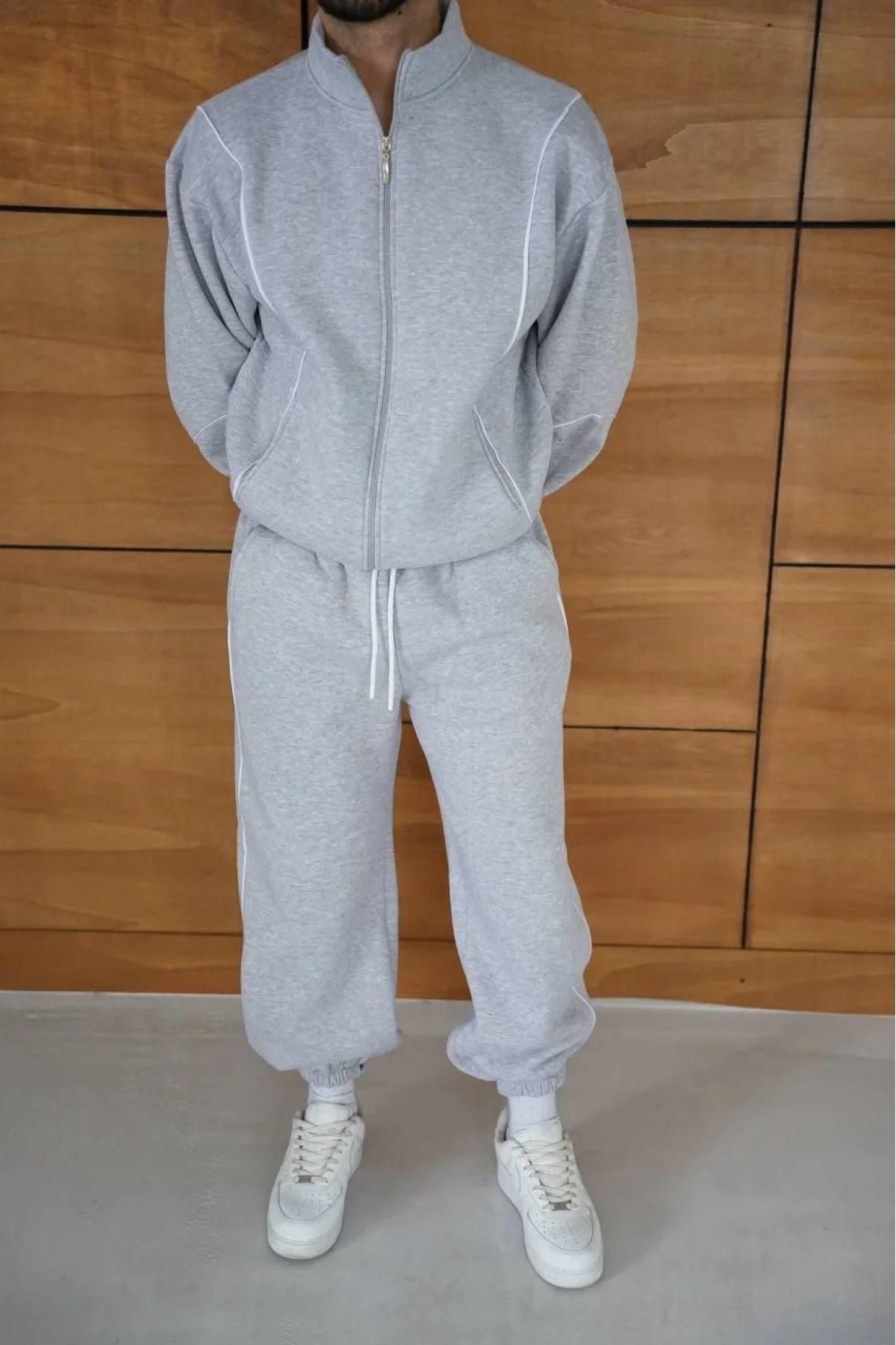 Erkek Gri Fermuarlı Eşofman Takımı