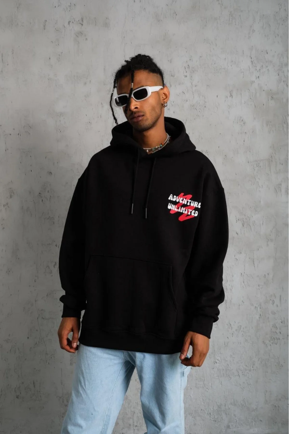 Adventure Unlimited Oversize        Hoodie - Siyah