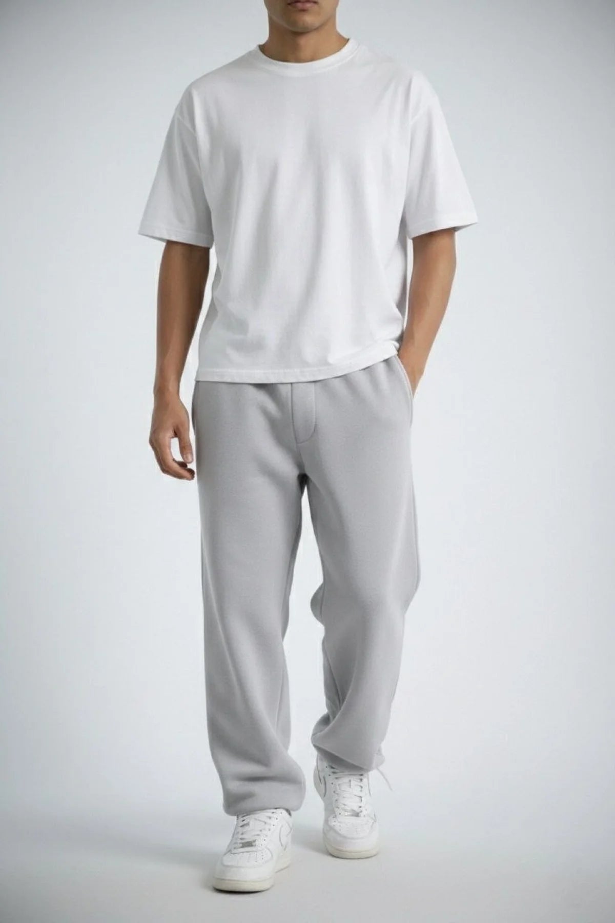 Erkek Oversize Üç İplik Baggy Eşofman Altı – Gri