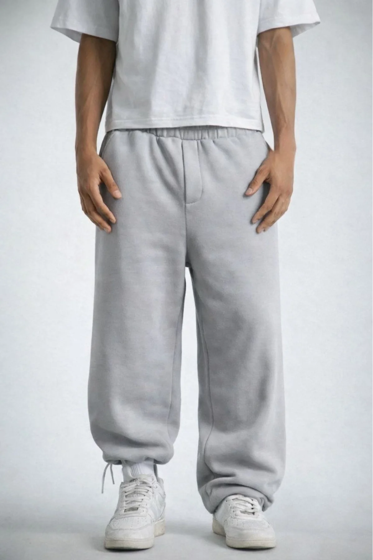 Erkek Oversize Üç İplik Baggy Eşofman Altı – Gri