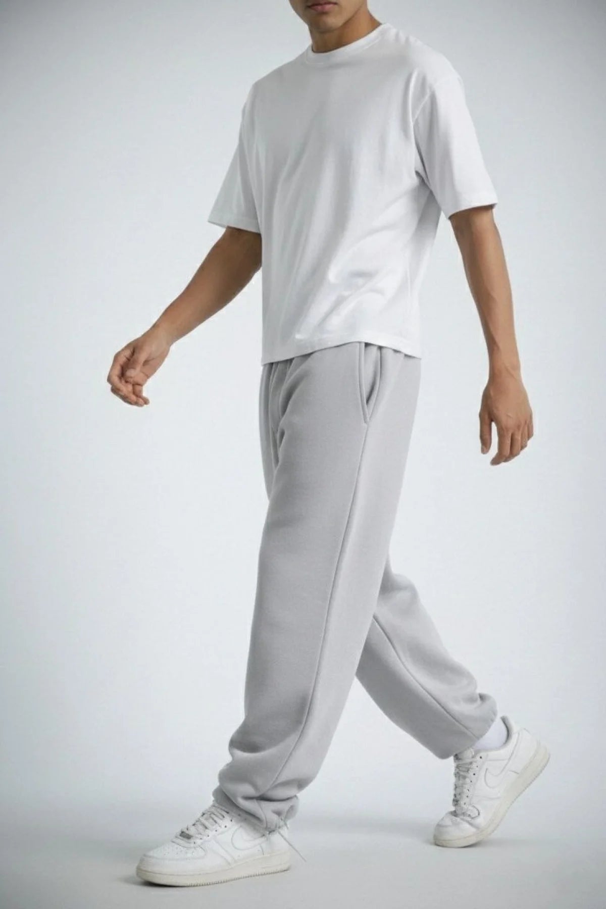 Erkek Oversize Üç İplik Baggy Eşofman Altı – Gri