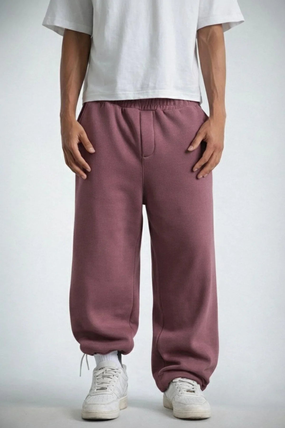 Erkek Oversize Üç İplik Baggy Eşofman Altı – Gül Kurusu