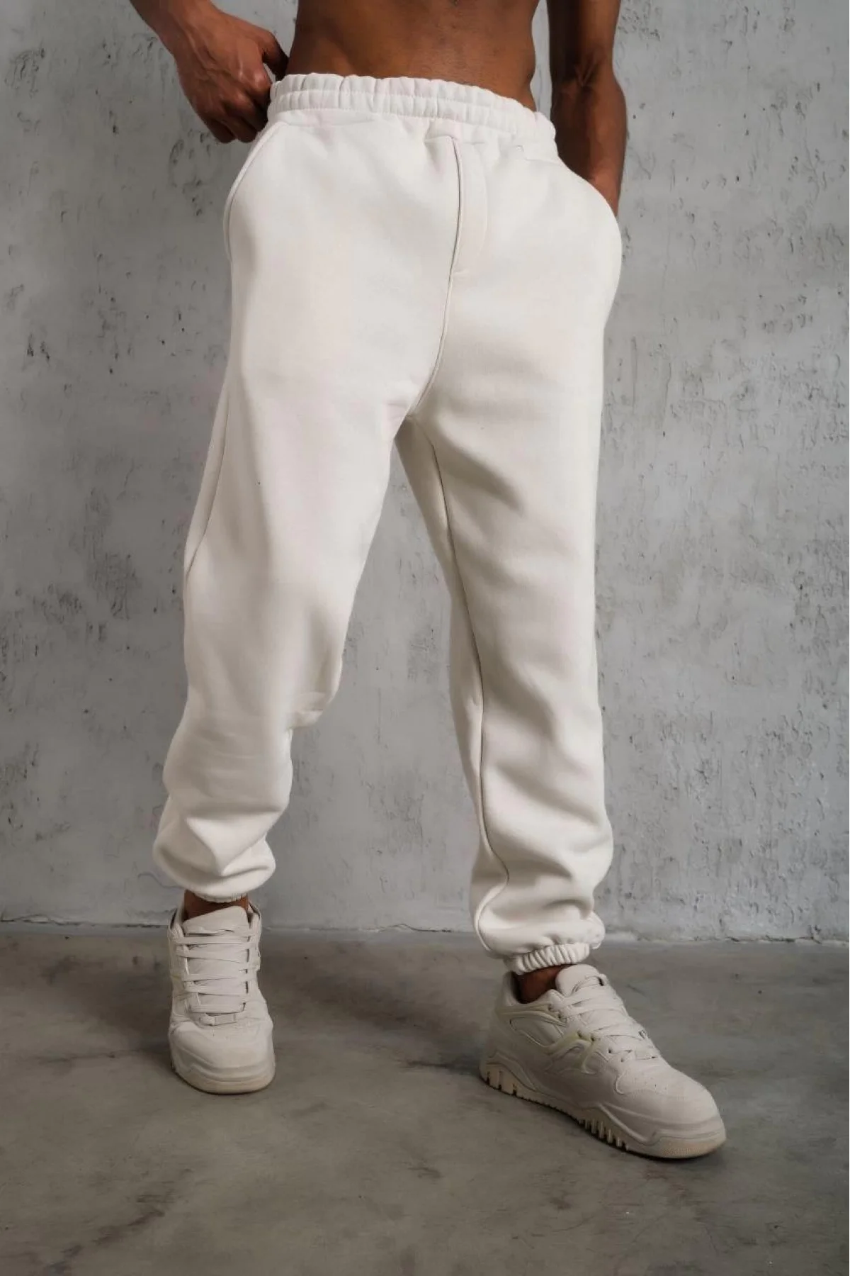 Erkek Üç İplik Alt Eşofman Lastikli - Beyaz