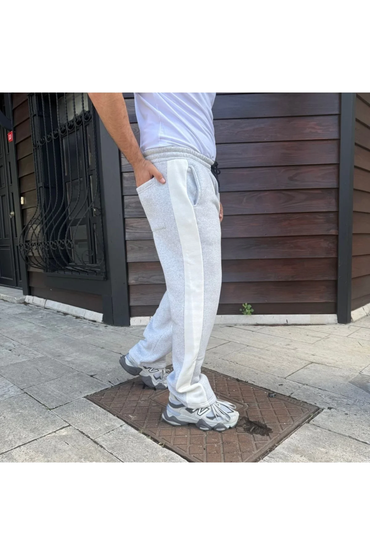 Erkek Gri Üç İplik Pamuklu Eşofman Altı