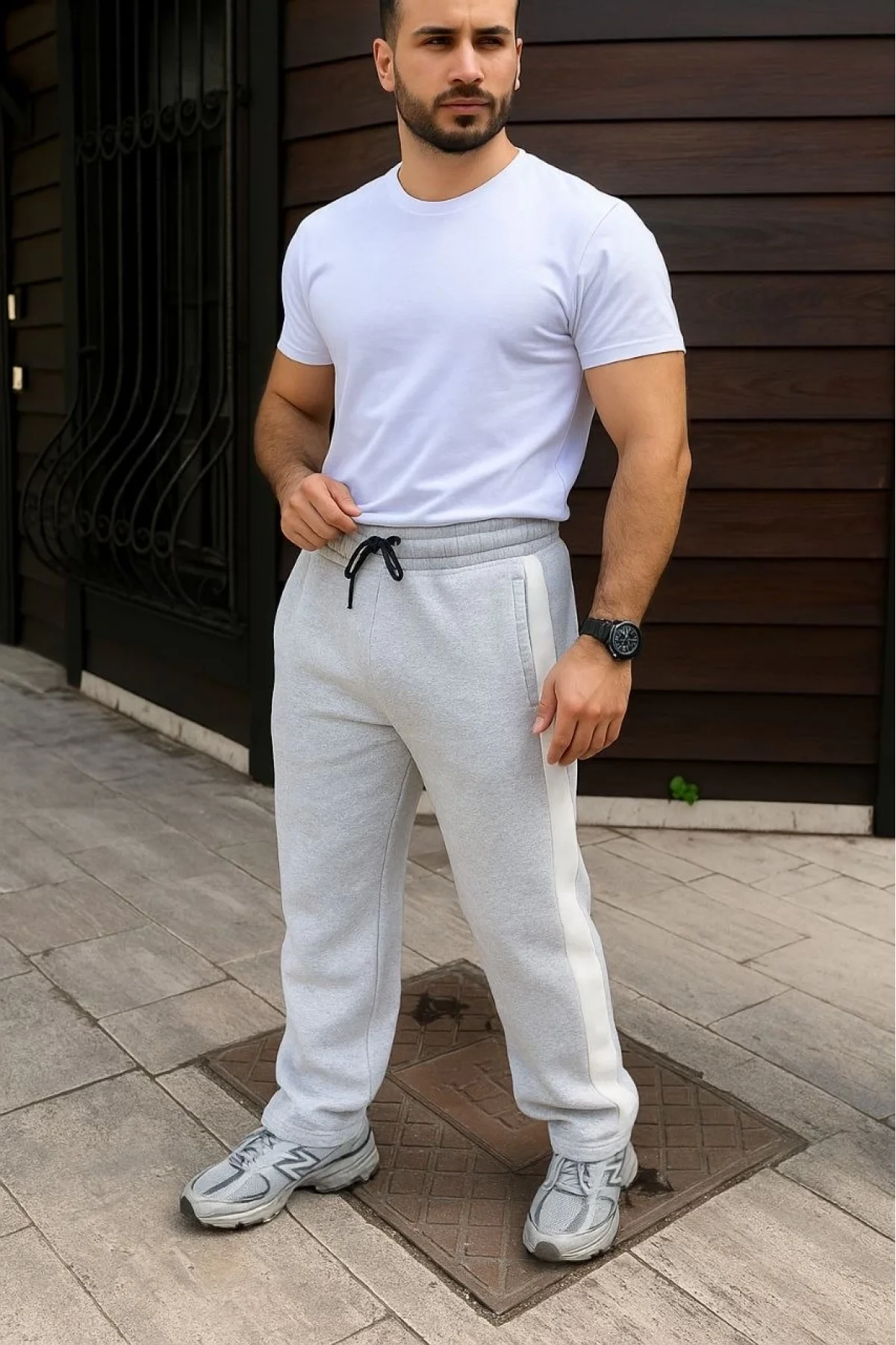 Erkek Gri Üç İplik Pamuklu Eşofman Altı