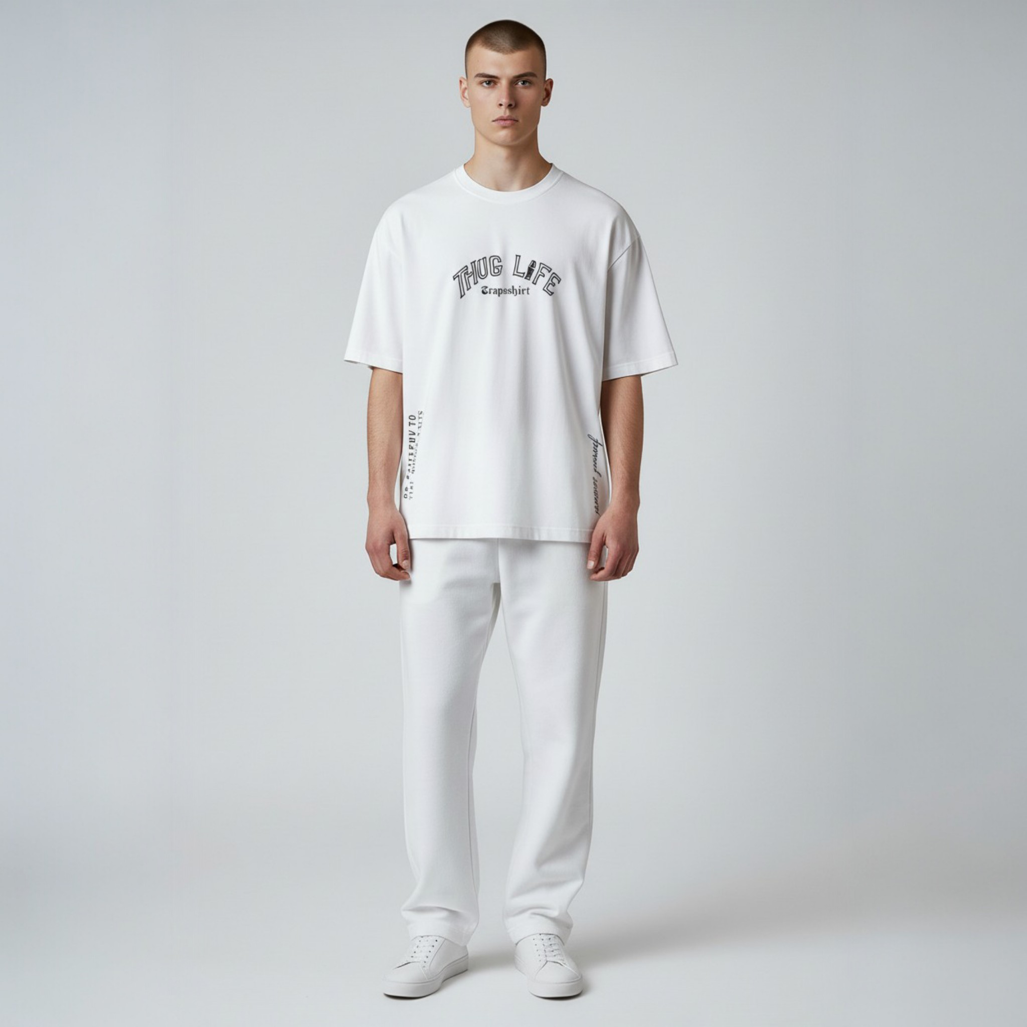 Thug Life Baskılı Siyah Oversize
