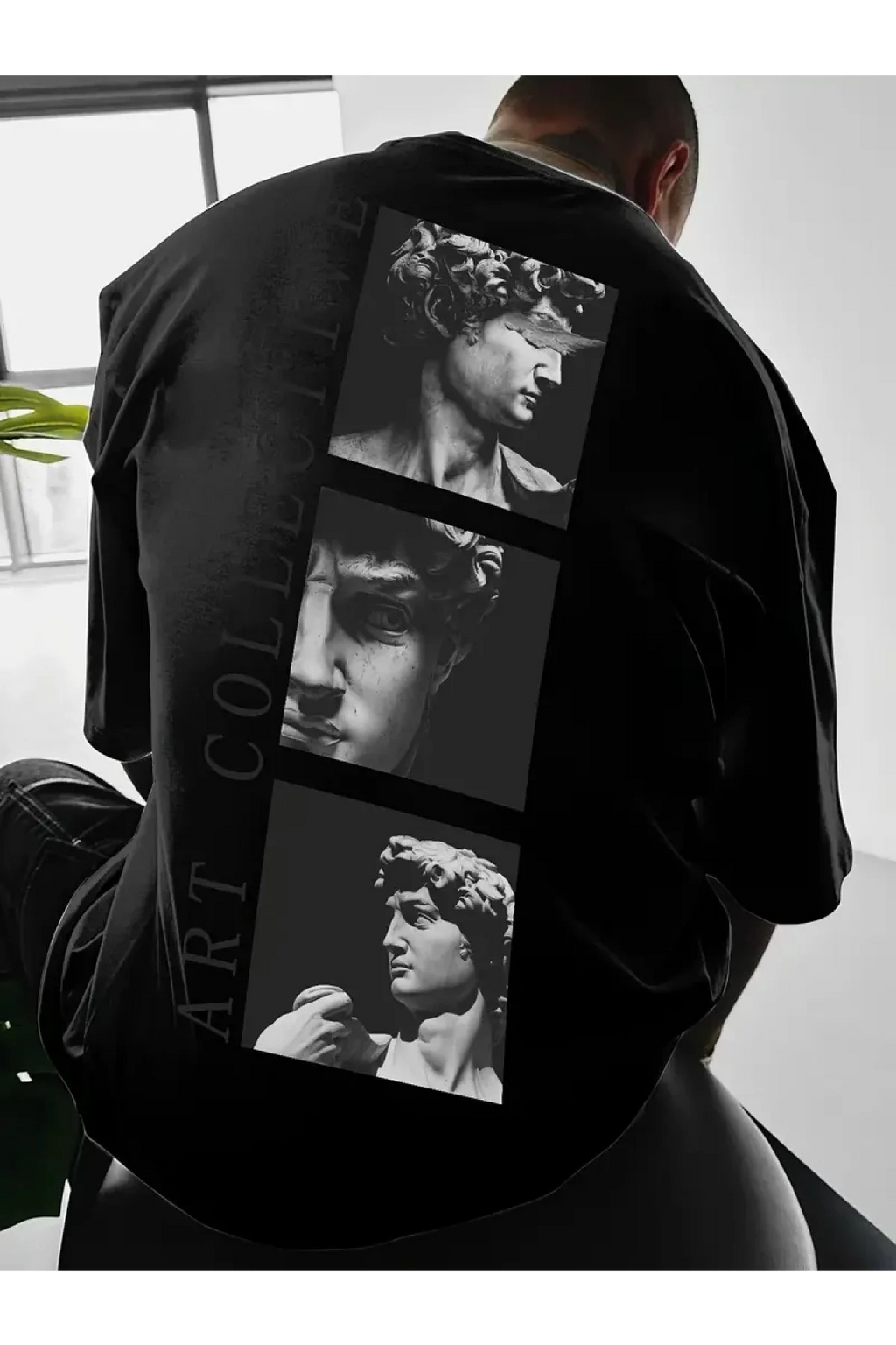 Sırt Baskılı Erkek Oversize Tişört – Sokak Stili Siyah