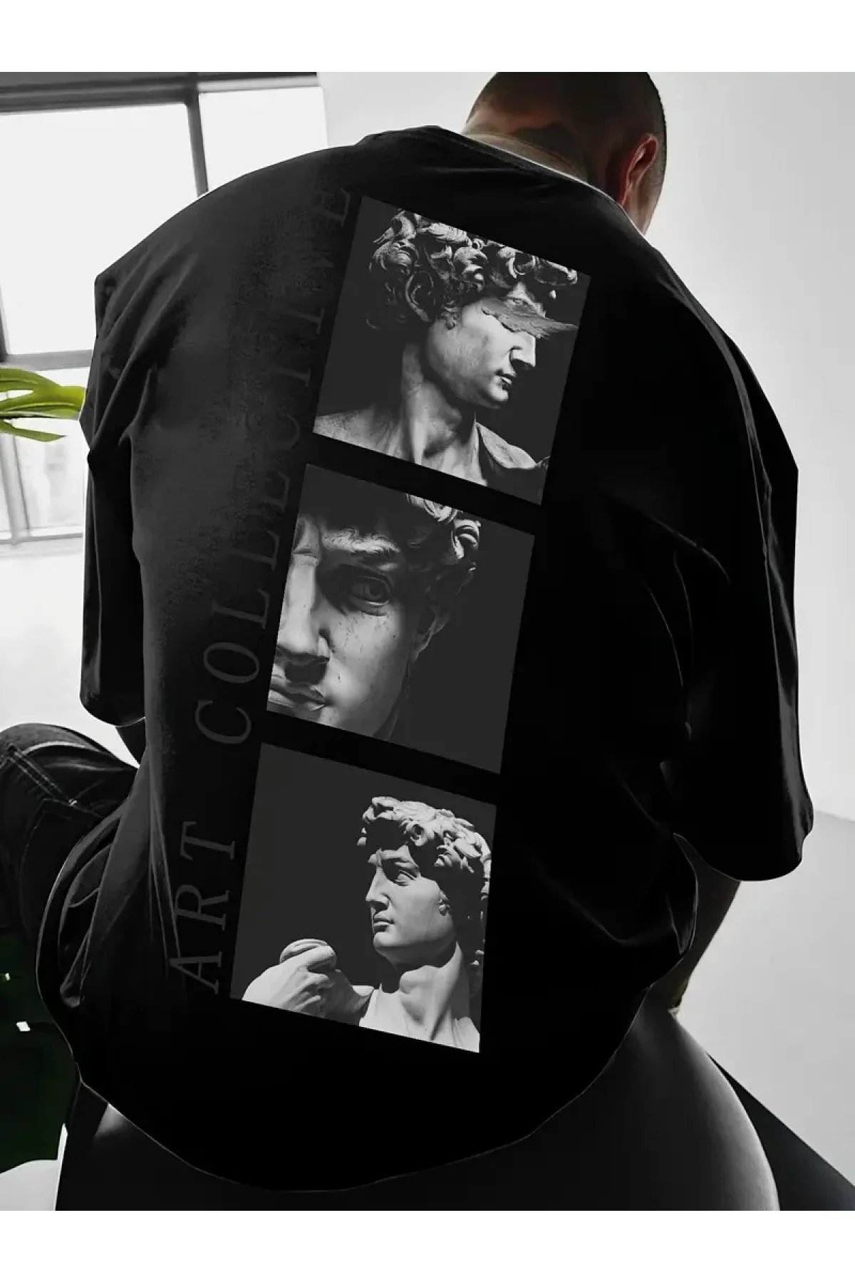 Sırt Baskılı Erkek Oversize Tişört – Sokak Stili Siyah