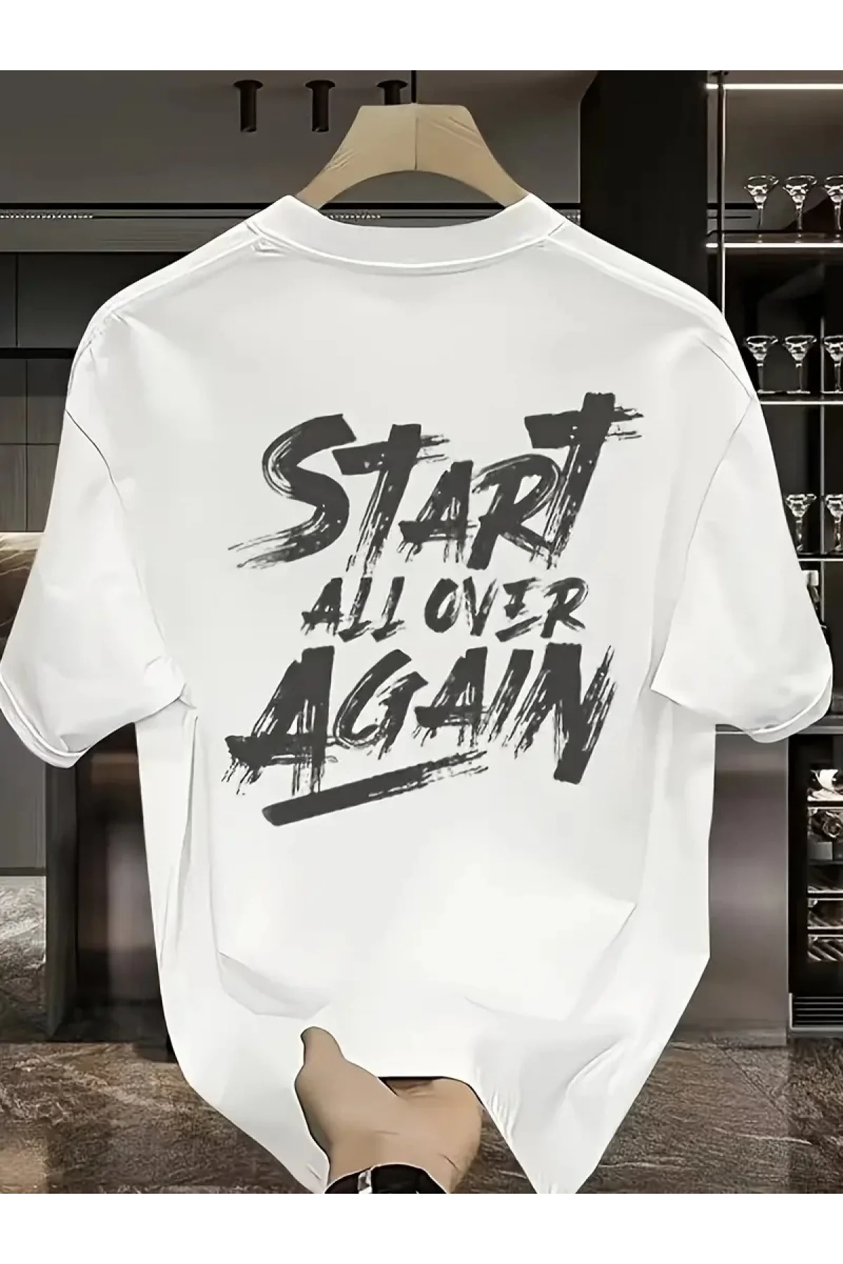 Start All Over Baskılı Erkek Oversize Tişört