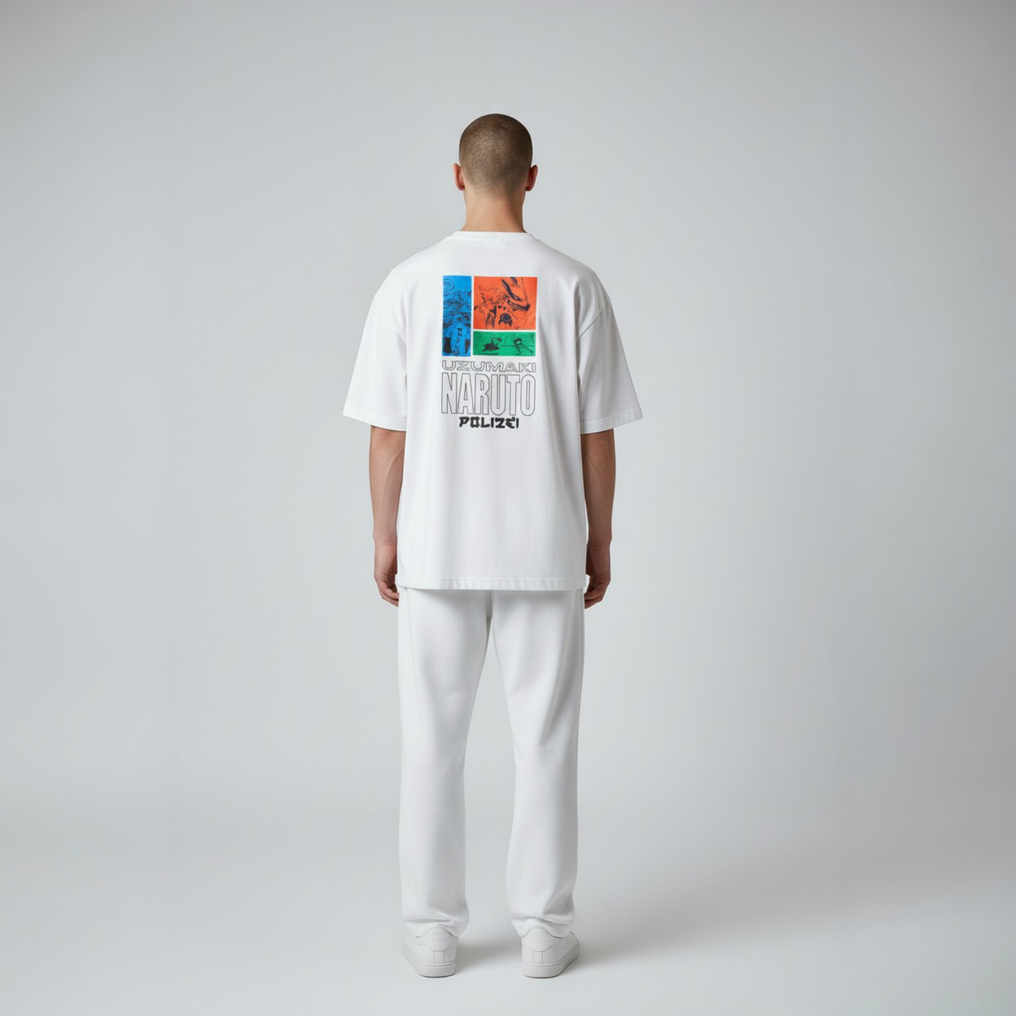 Naruto Baskılı Beyaz Oversize Tişört