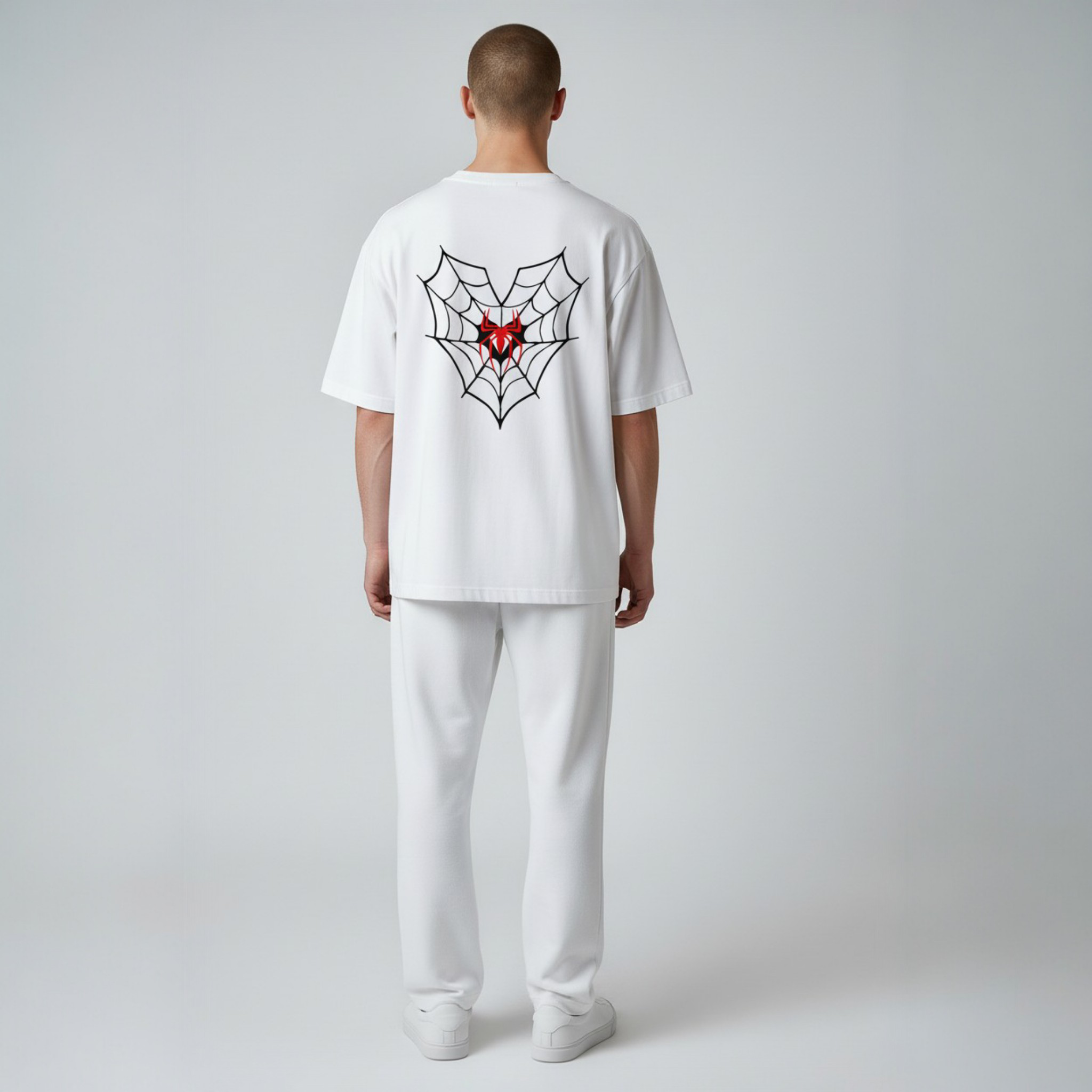 Örümcek Baskılı Beyaz Oversize Tişört