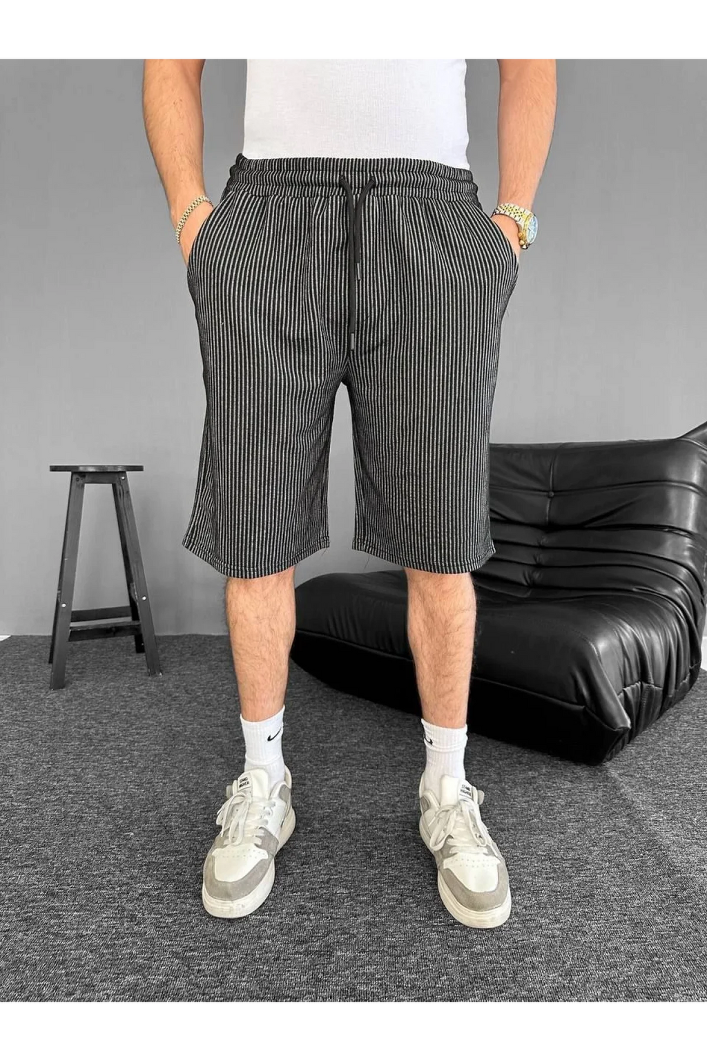 Çizgili Oversize Erkek Şort