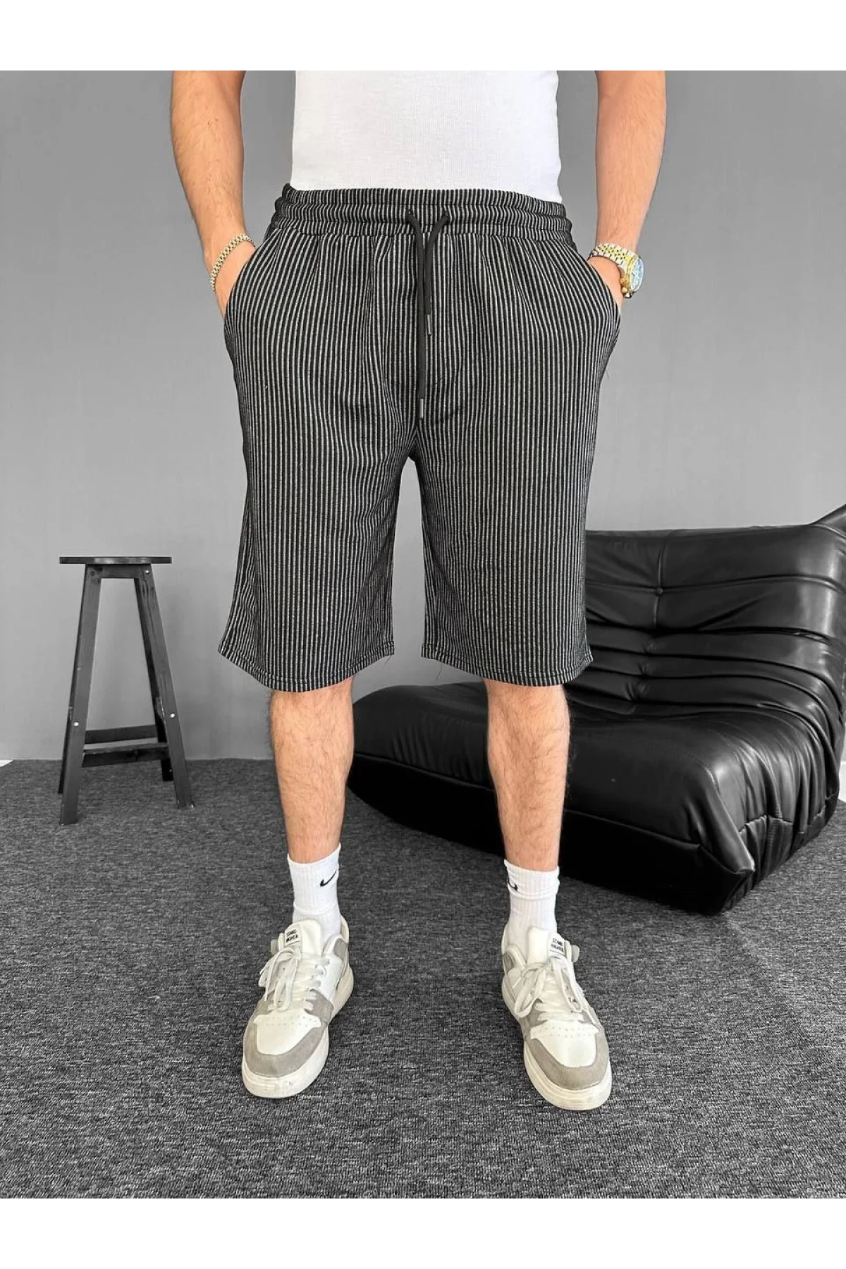 Çizgili Oversize Erkek Şort