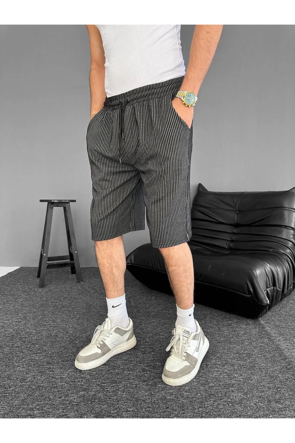 Çizgili Oversize Erkek Şort