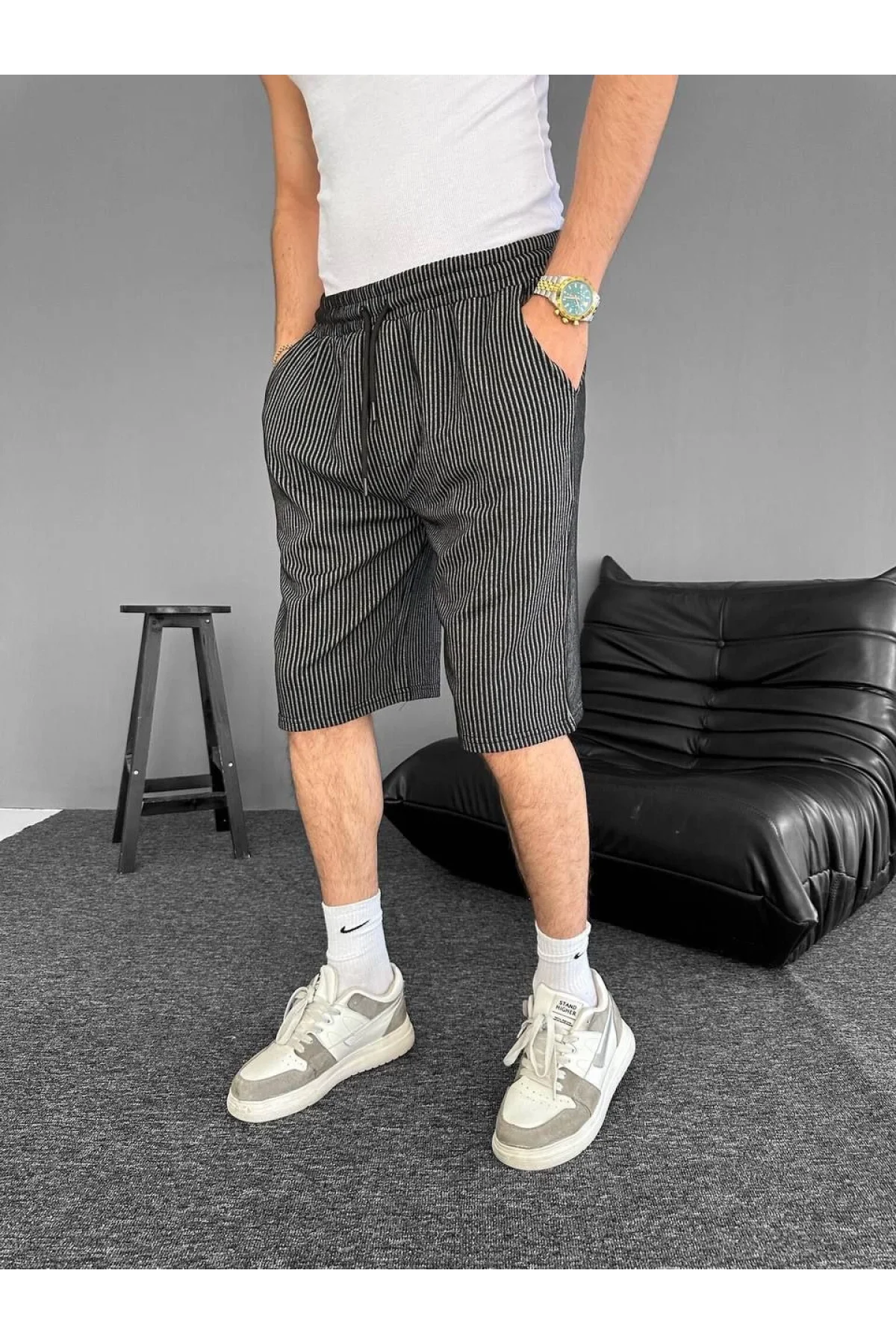 Çizgili Oversize Erkek Şort