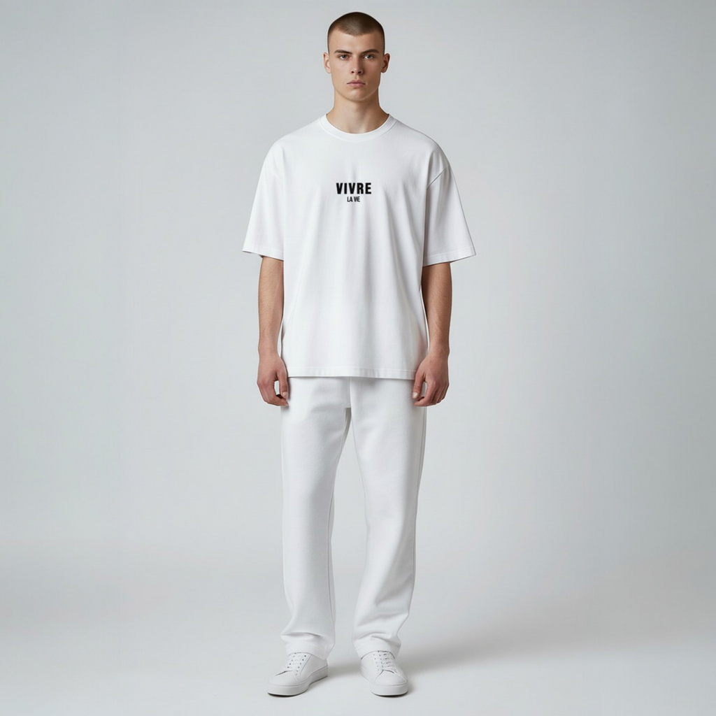 Vivre La Vie Baskılı Beyaz Oversize