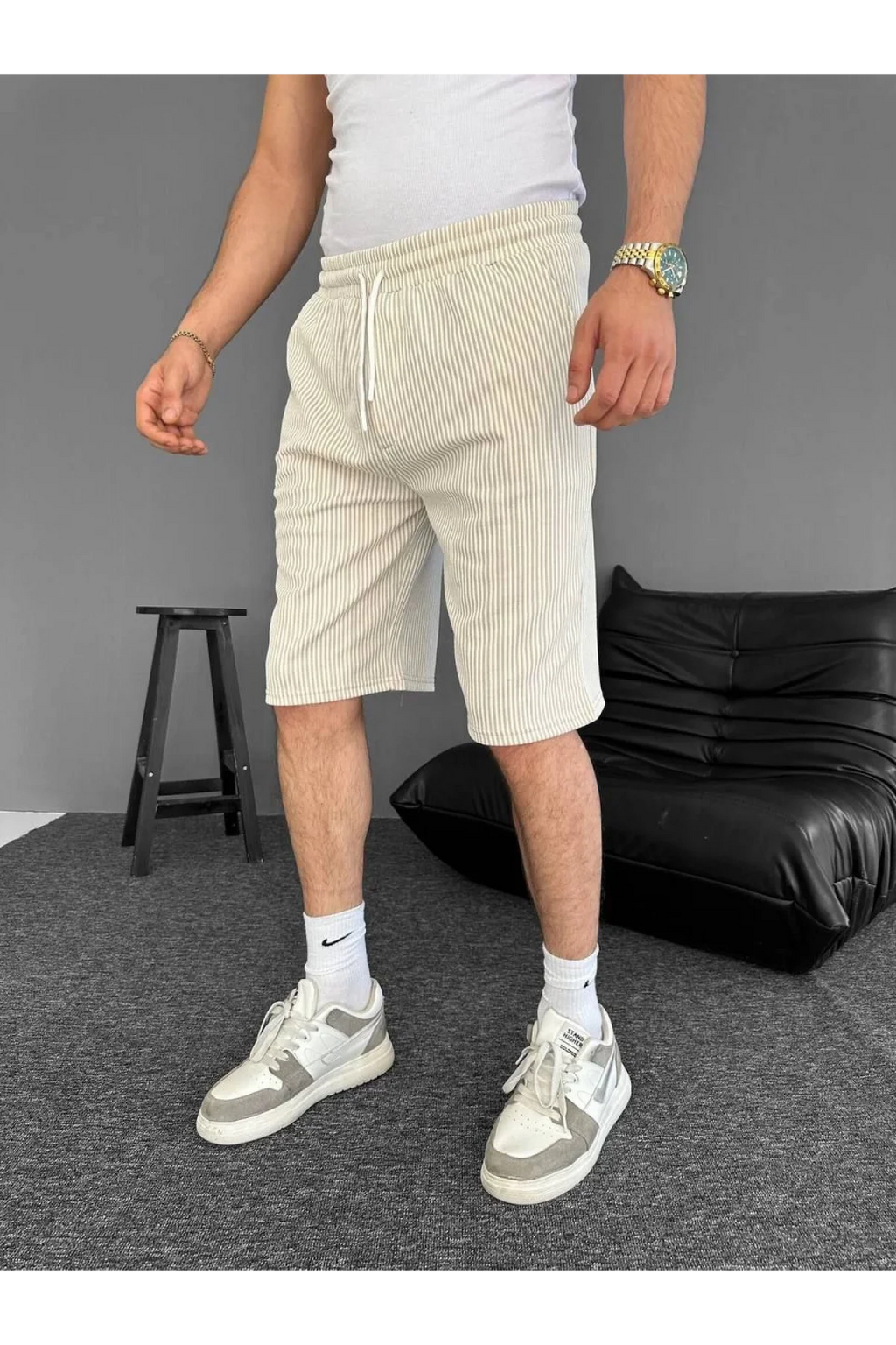 Çizgili Oversize Erkek Şort