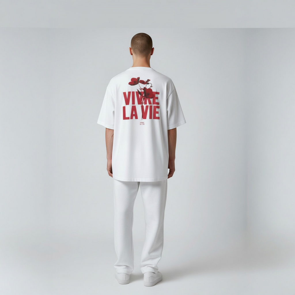 Vivre La Vie Baskılı Beyaz Oversize