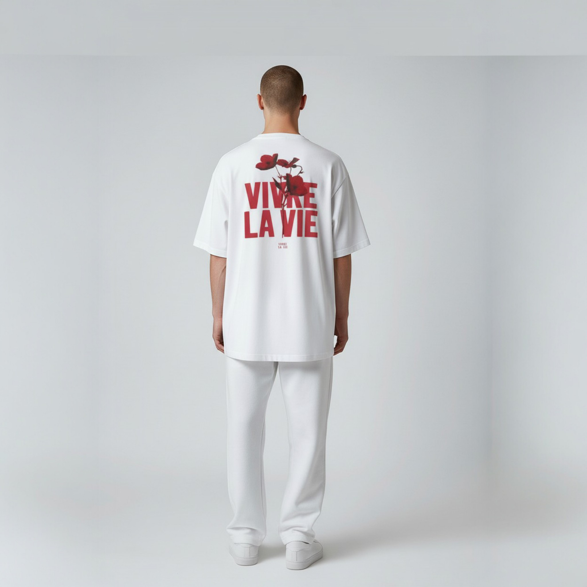 Vivre La Vie Baskılı Beyaz Oversize