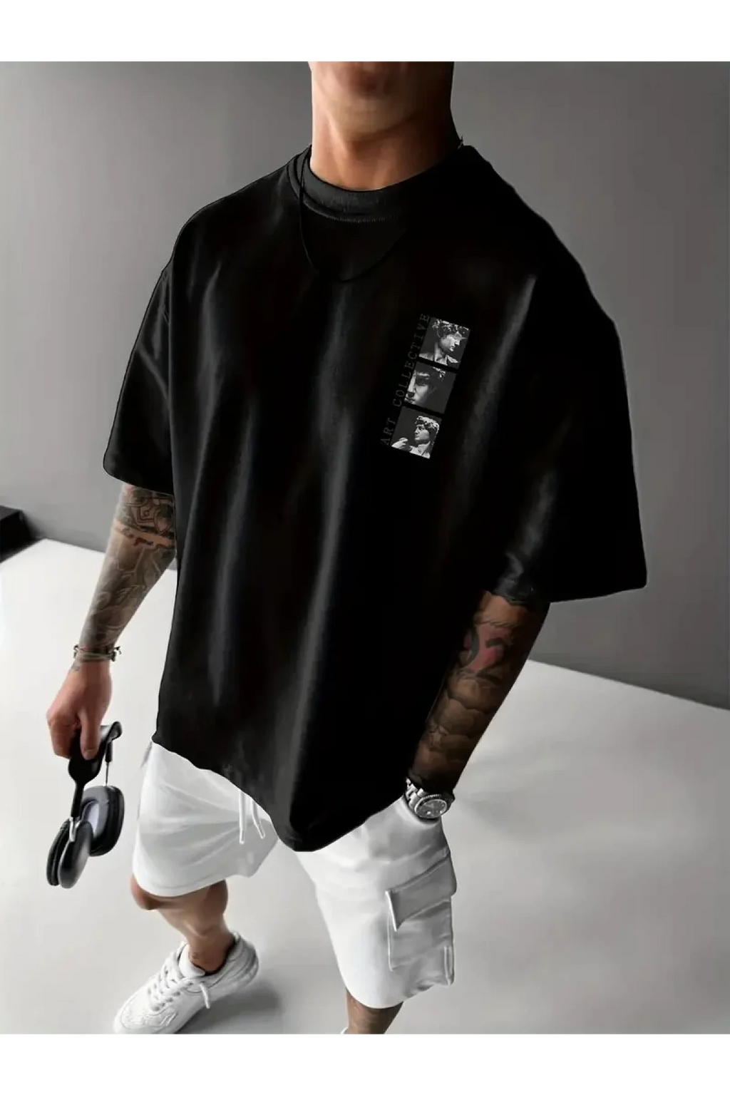 Sırt Baskılı Erkek Oversize Tişört – Sokak Stili Siyah