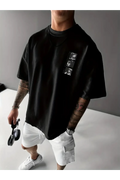 Sırt Baskılı Erkek Oversize Tişört – Sokak Stili Siyah